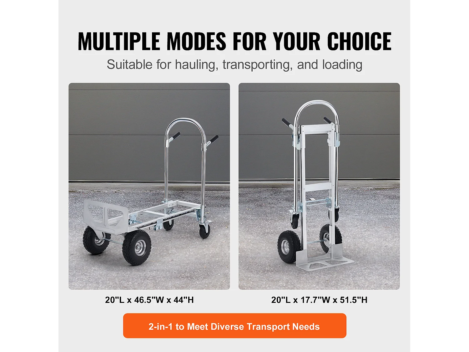 Diable en Aluminium SucceBuy, 2 en 1, Capacité de 1 000 Lb, Chariot Pliable, Robuste