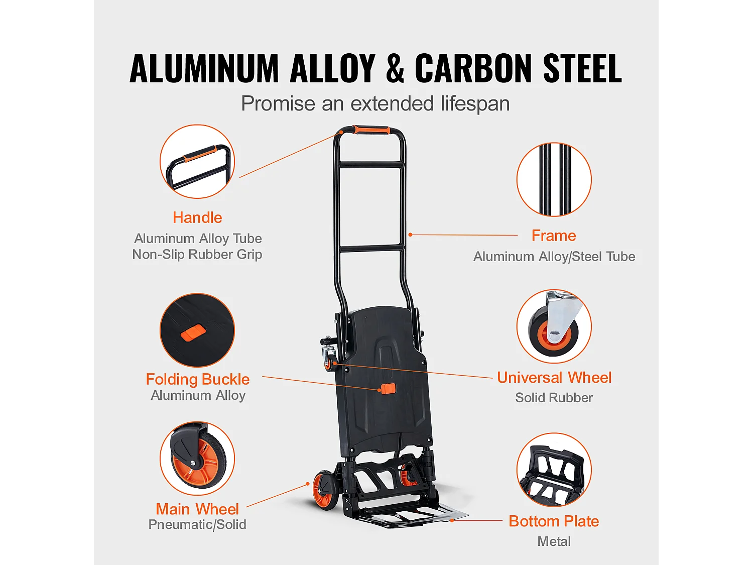Diable en Aluminium SucceBuy, Chariot Pliable 2 en 1, Capacité de Charge de 300 Lb