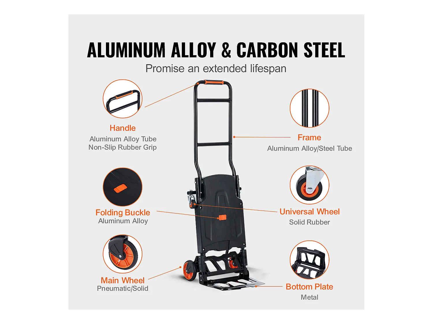 Diable en Aluminium SucceBuy, Chariot Pliable 2 en 1, Capacité de Charge de 300 Lb