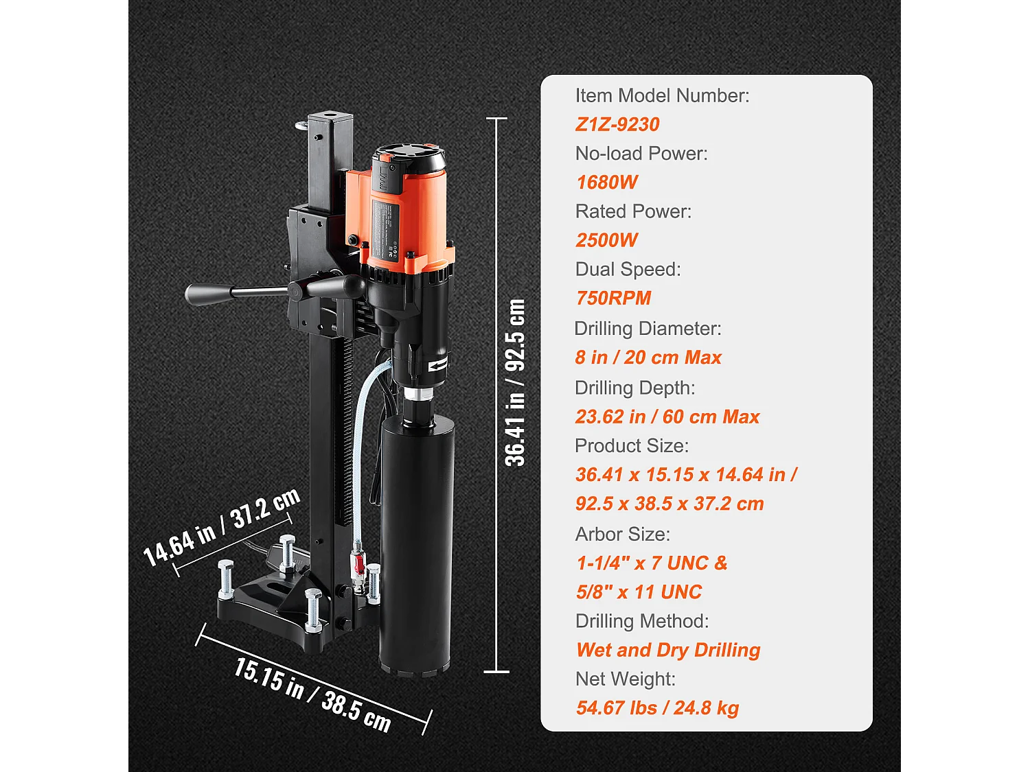 Carotteuse à Diamant SucceBuy 3200W 750RPM Carotteuse à Béton