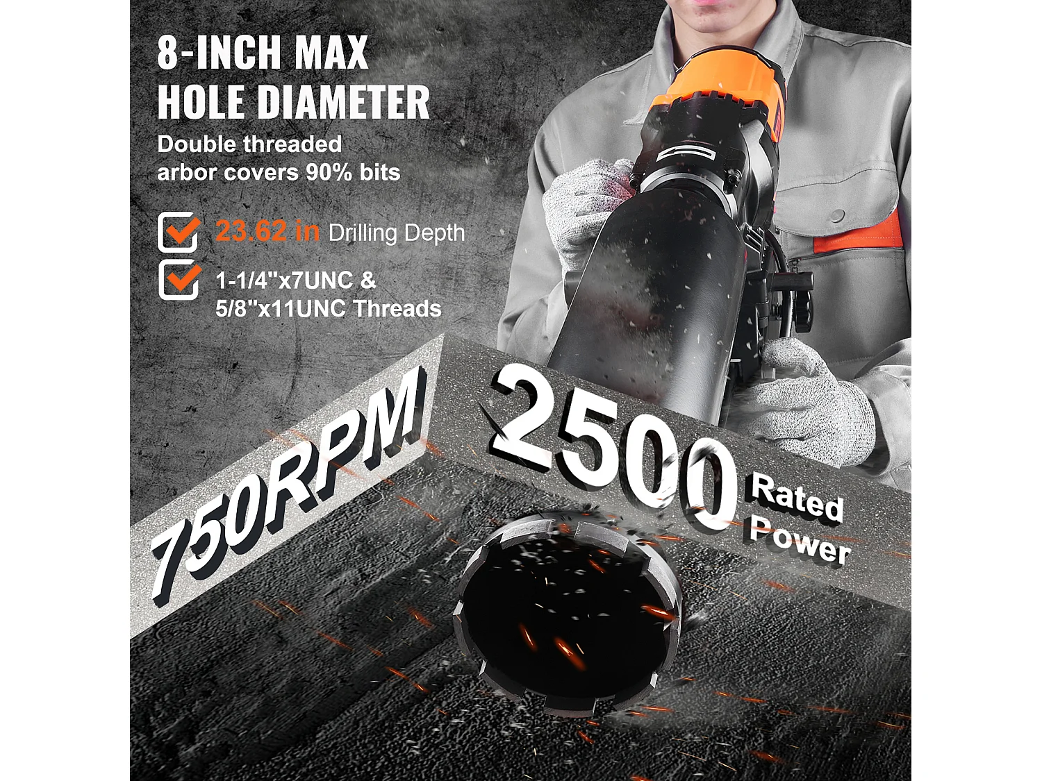 Carotteuse à Diamant SucceBuy 3200W 750RPM Carotteuse à Béton