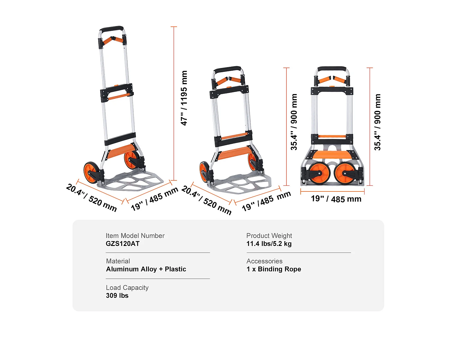Opvouwbare Handkar SucceBuy, Aluminium Bagagekar, 149 kg, Elastiek
