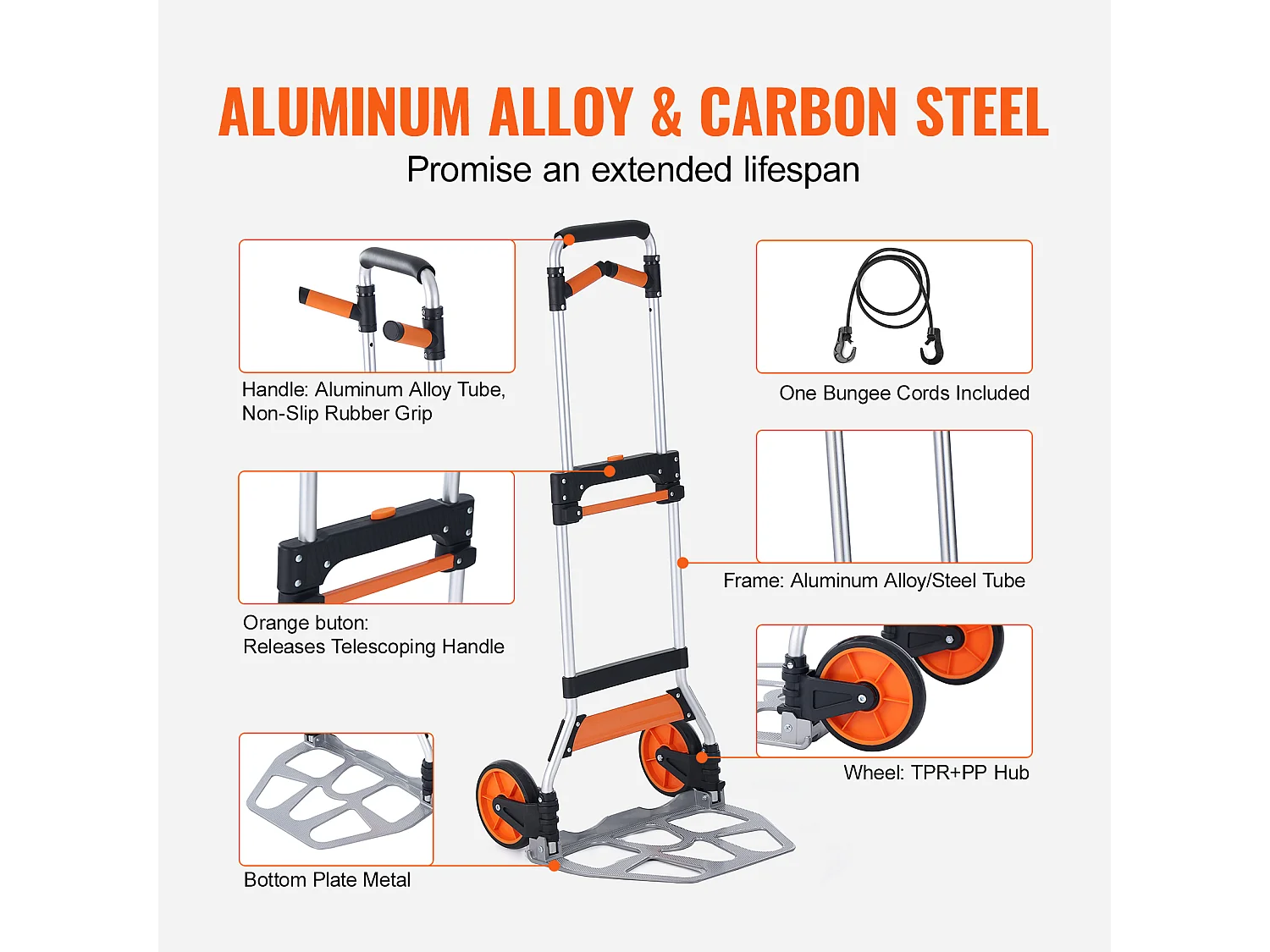 Opvouwbare Handkar SucceBuy, Aluminium Bagagekar, 149 kg, Elastiek