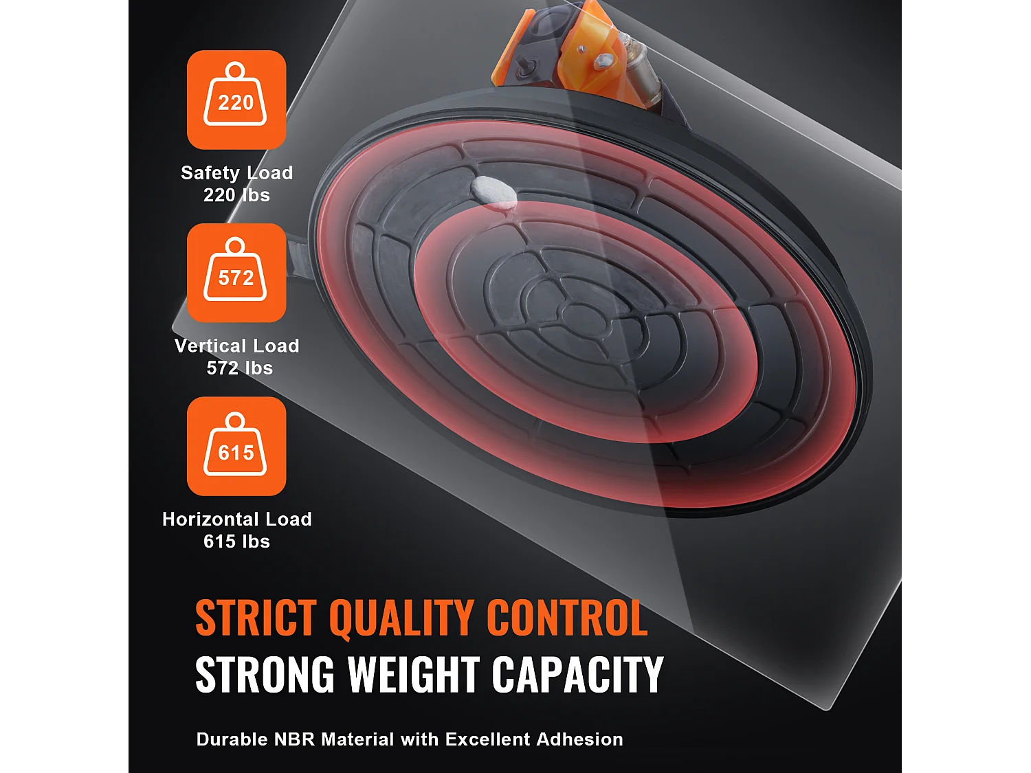 Ventosa de Vacío SucceBuy de 8", Elevador de Vidrio de 615 Lb, Mango de ABS con Caja de PP