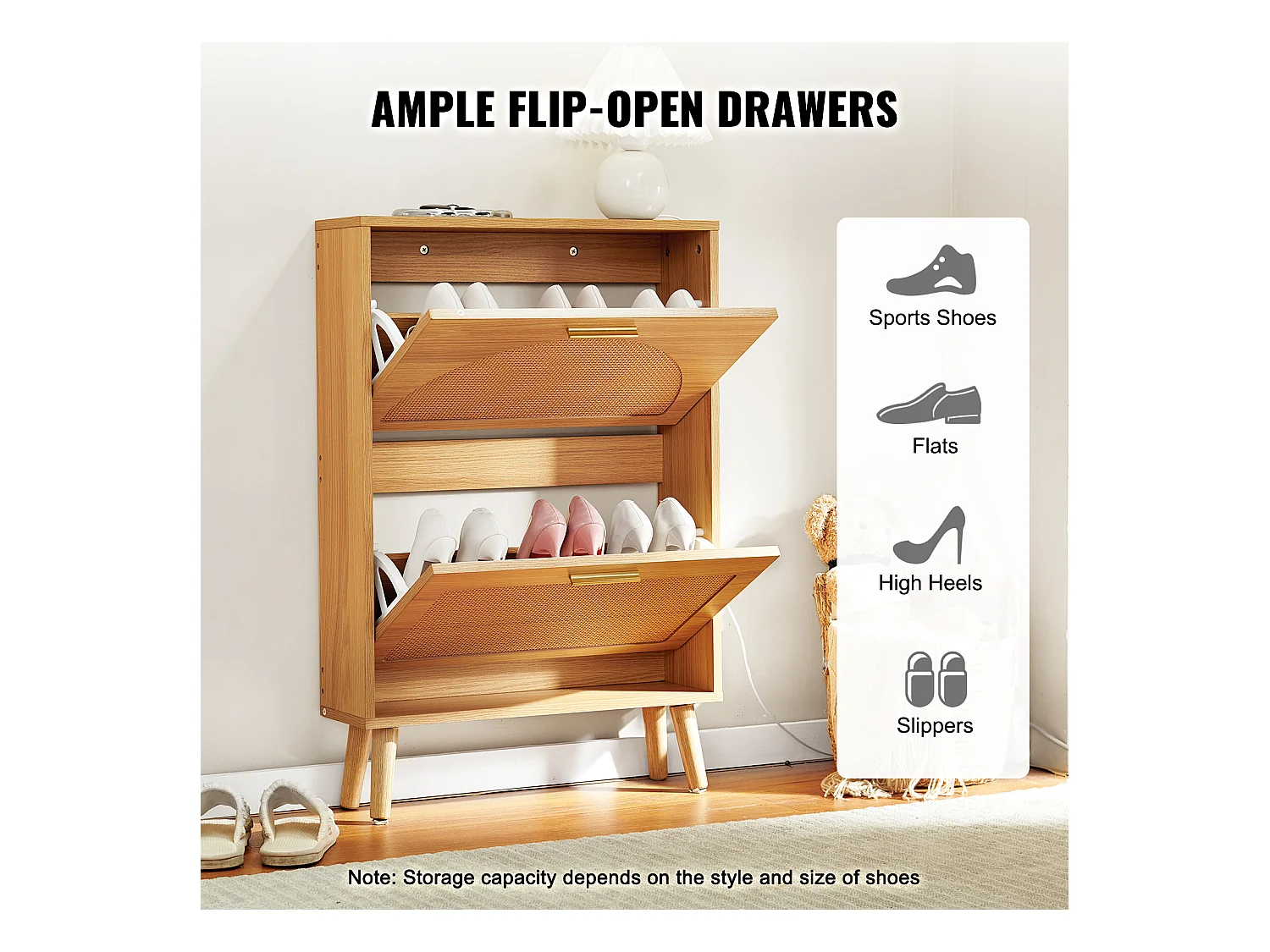 Meuble à Chaussures SucceBuy avec 2 Tiroirs Rabattables, Rangement en Rotin pour l'Entrée