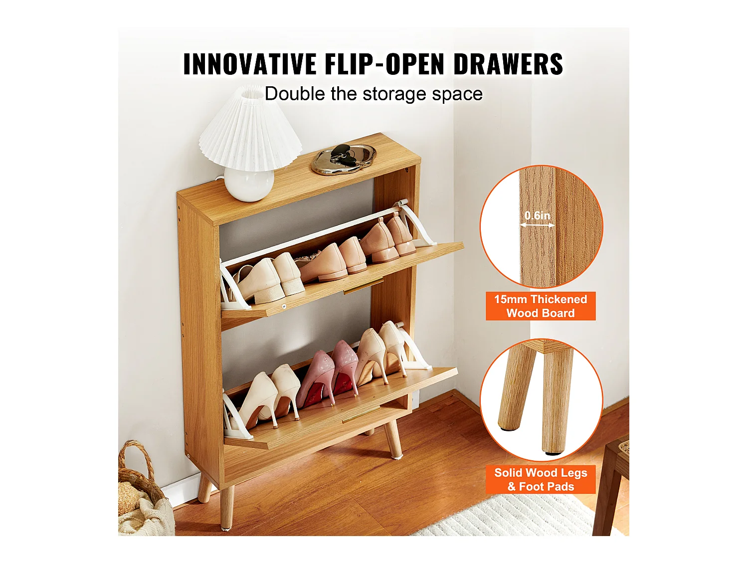 Meuble à Chaussures SucceBuy avec 2 Tiroirs Rabattables, Rangement en Rotin pour l'Entrée