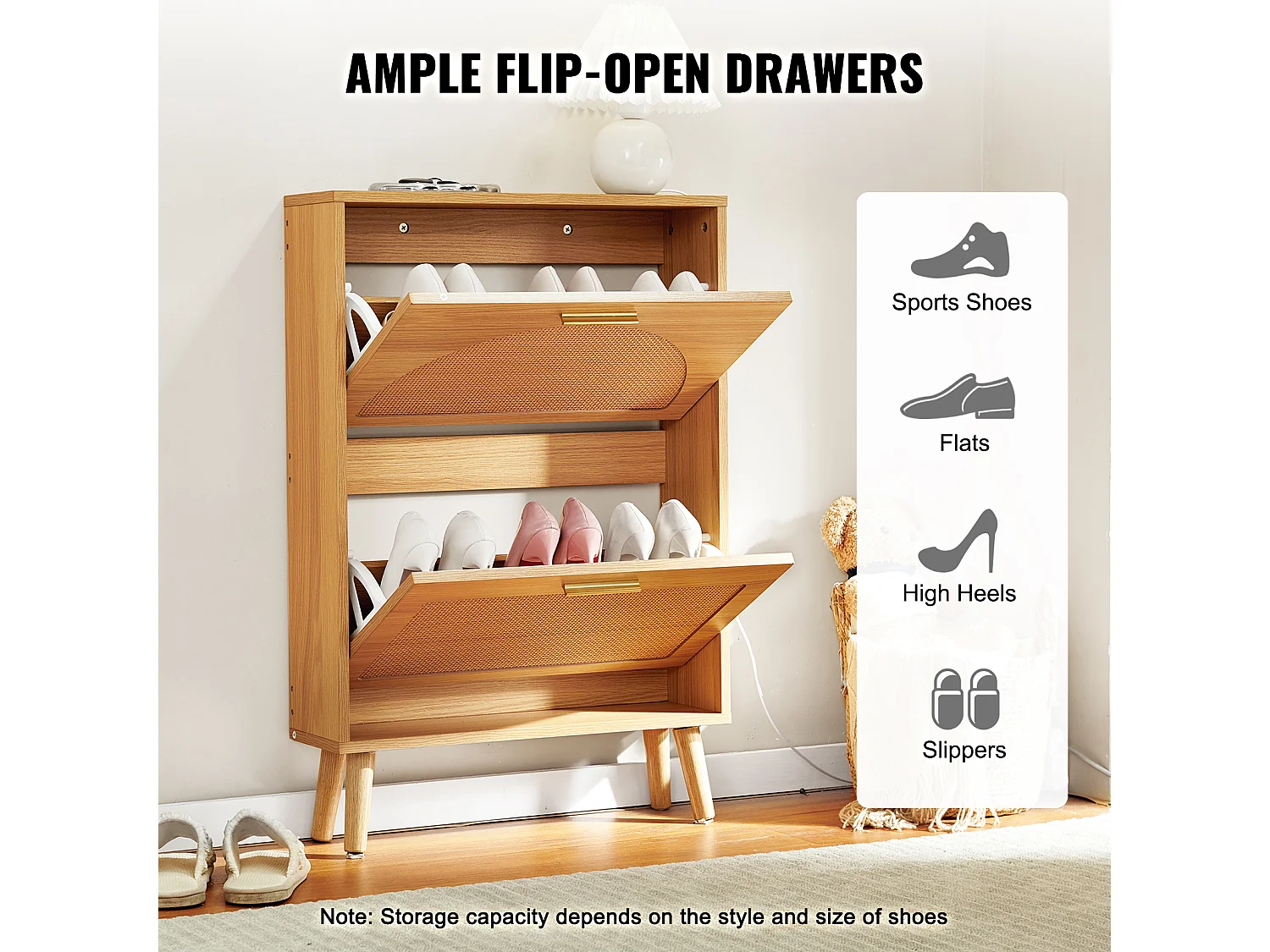 Scarpiera SucceBuy con 2 Cassetti Pieghevoli, Contenitore in Rattan per Ingresso