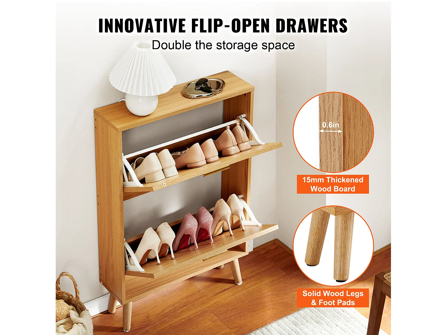 Scarpiera SucceBuy con 2 Cassetti Pieghevoli, Contenitore in Rattan per Ingresso