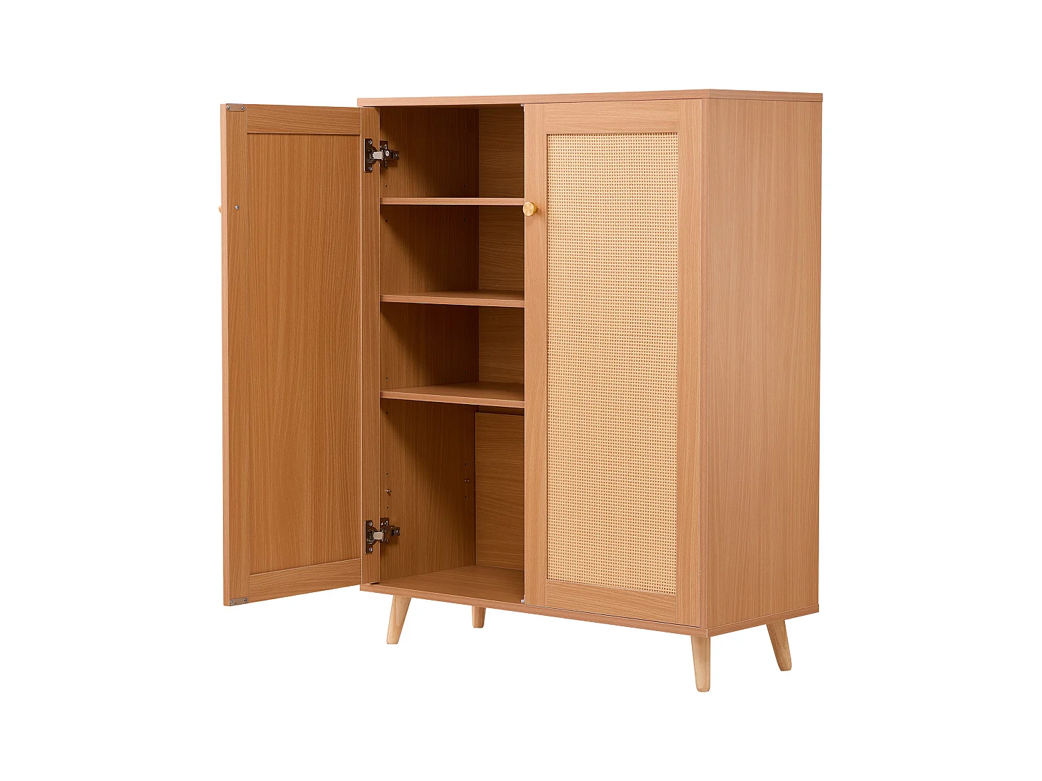 Meuble à Chaussures en Rotin SucceBuy 5 Niveaux 2 Portes Étagères Réglables