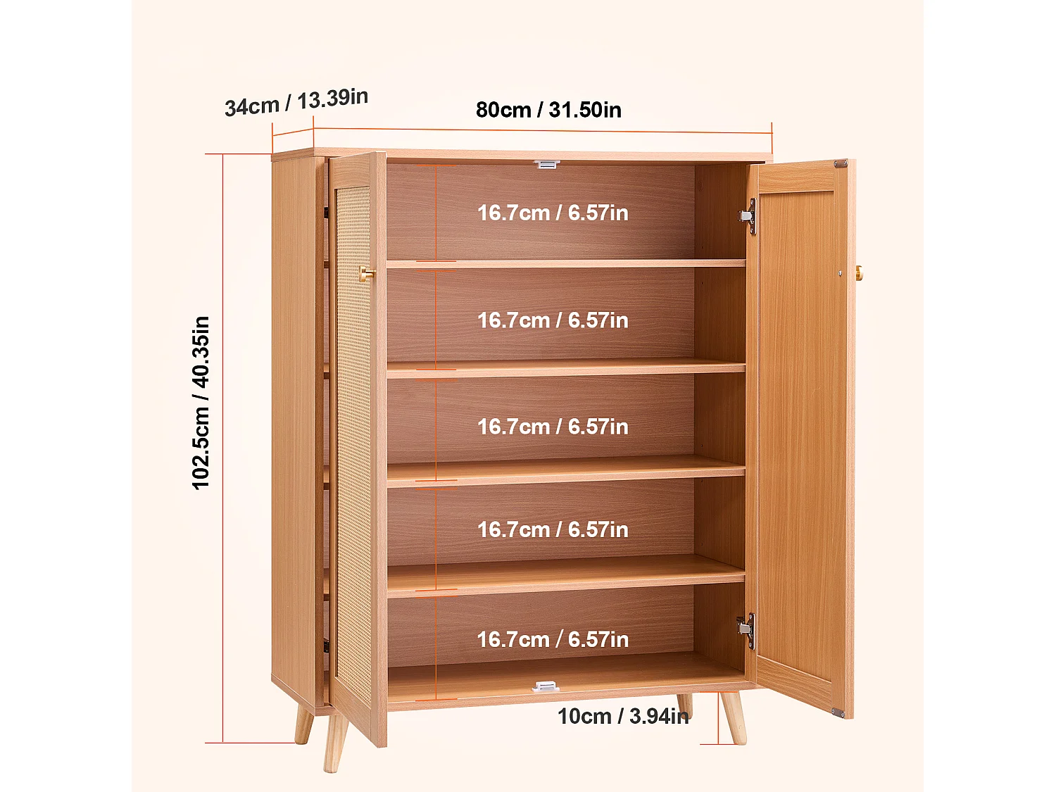 Scarpiera in Rattan SucceBuy 5 Ripiani 2 Ante Ripiani Regolabili
