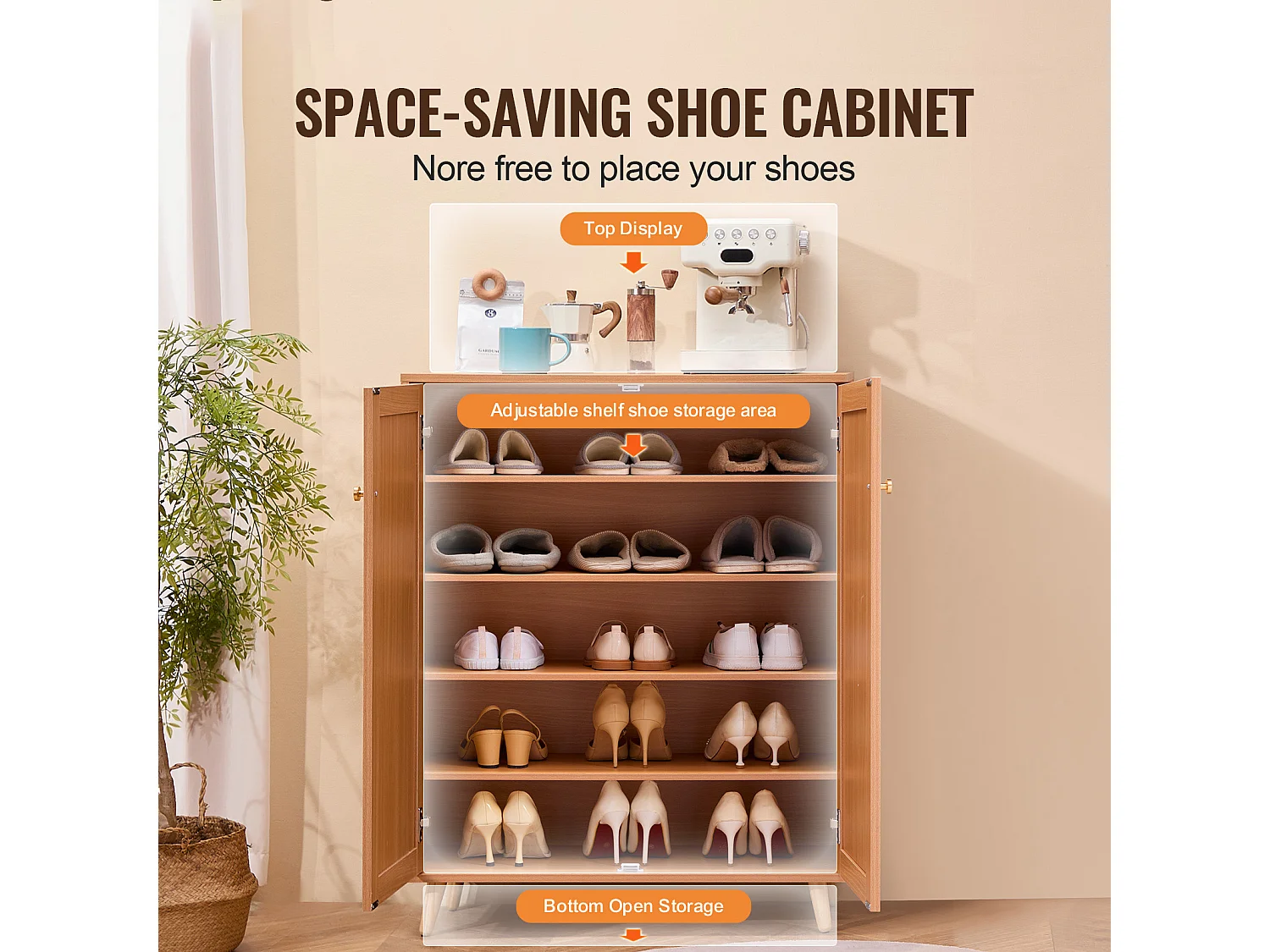 Scarpiera in Rattan SucceBuy 5 Ripiani 2 Ante Ripiani Regolabili