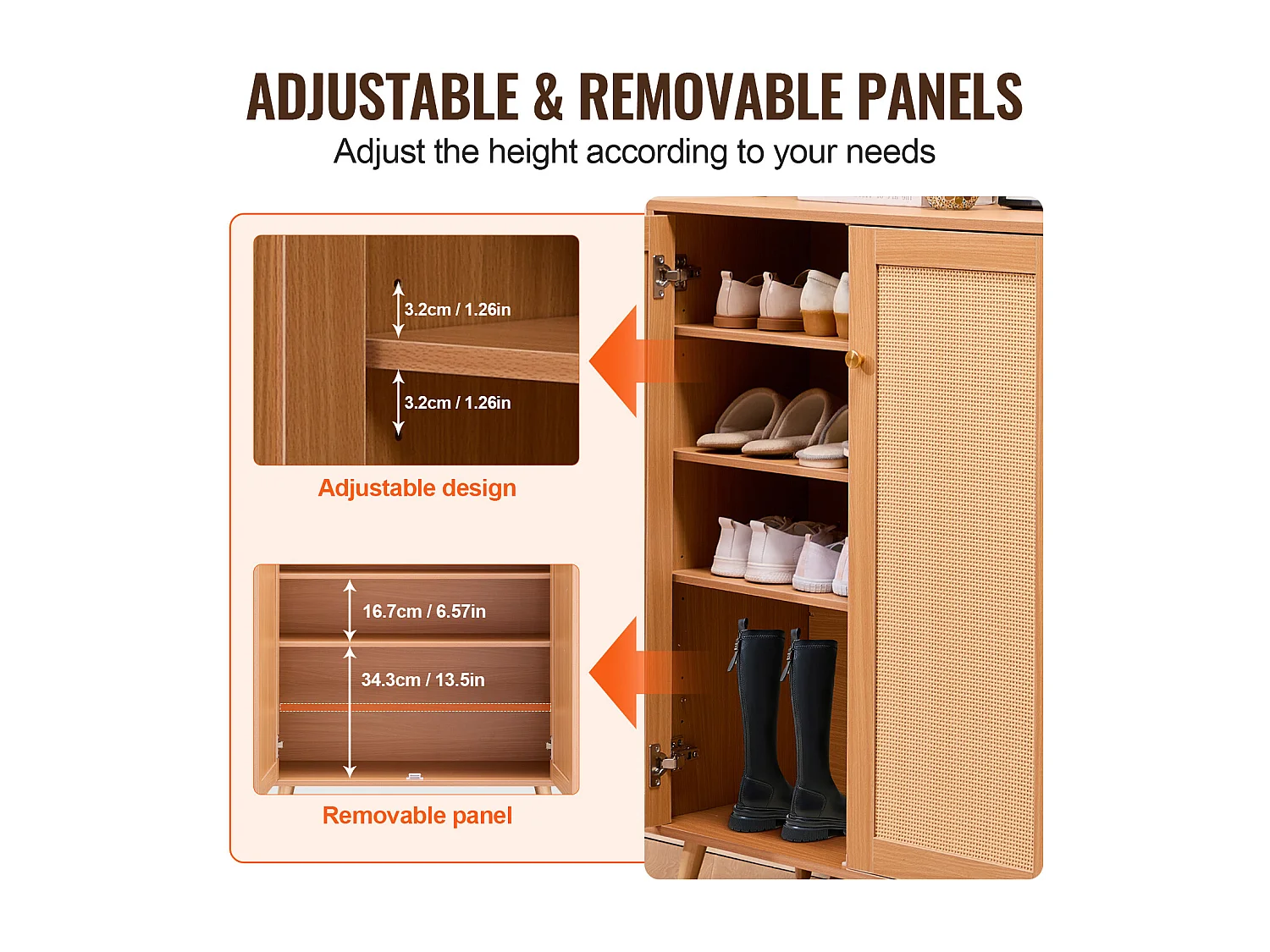 Scarpiera in Rattan SucceBuy 5 Ripiani 2 Ante Ripiani Regolabili