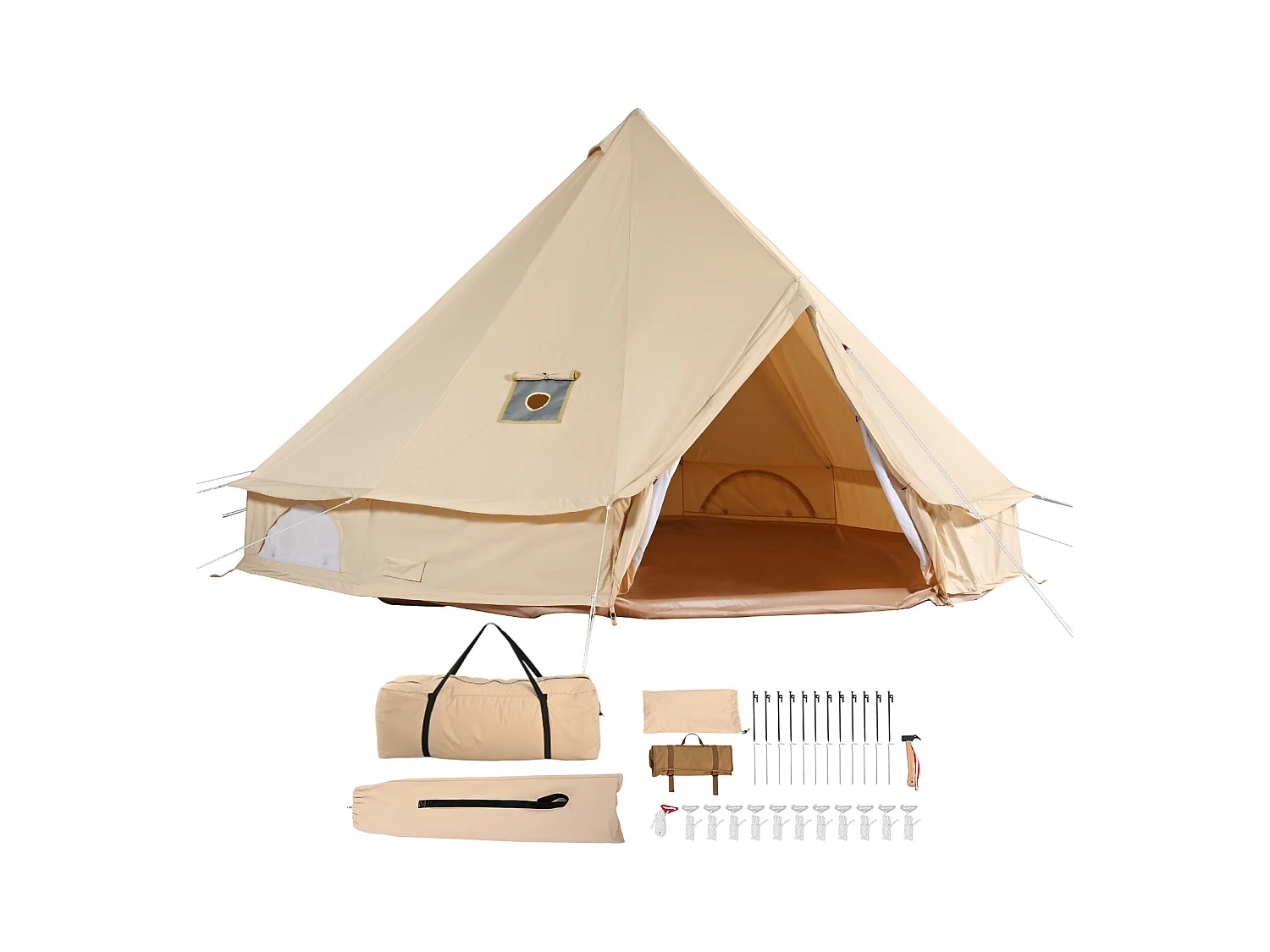 Tente Cloche en Toile SucceBuy 4 m, Tente de Camping Familiale, Yourte 4 Saisons, pour les Groupes en Plein Air, les Fêtes et la Chasse
