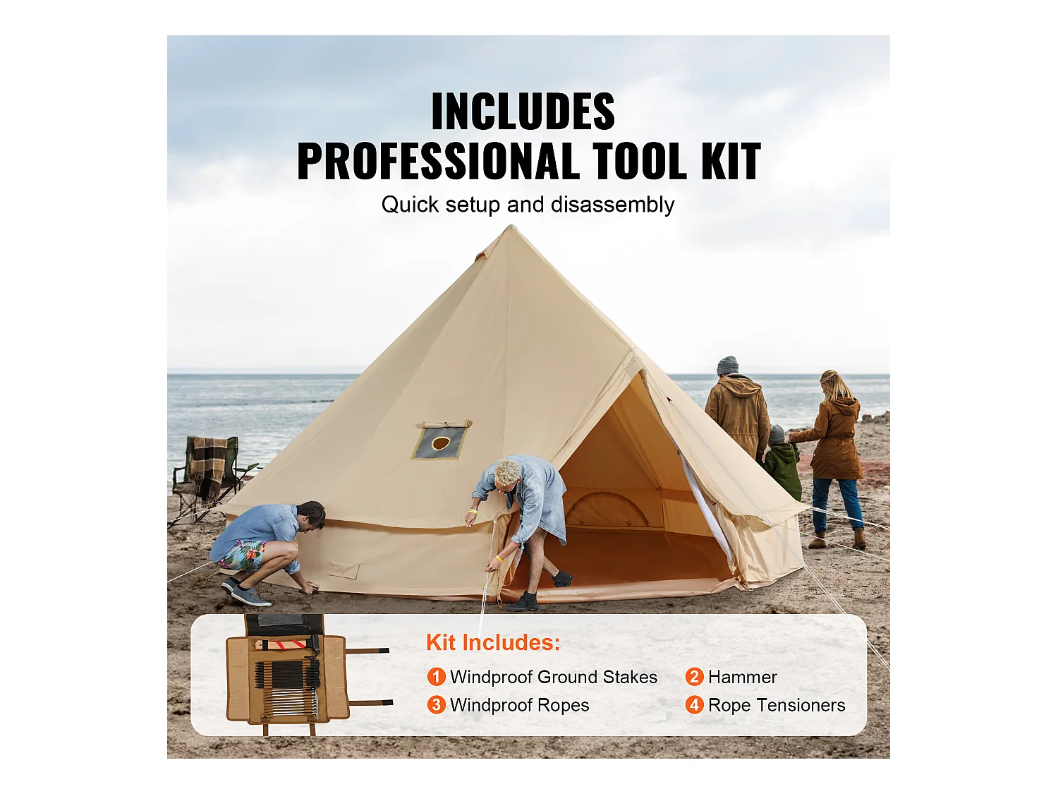 Tente Cloche en Toile SucceBuy 4 m, Tente de Camping Familiale, Yourte 4 Saisons, pour les Groupes en Plein Air, les Fêtes et la Chasse