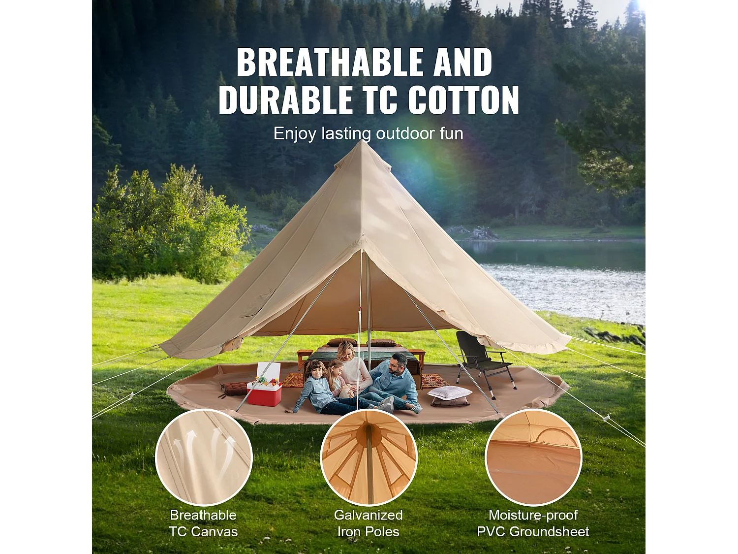 Tente Cloche en Toile SucceBuy 4 m, Tente de Camping Familiale, Yourte 4 Saisons, pour les Groupes en Plein Air, les Fêtes et la Chasse