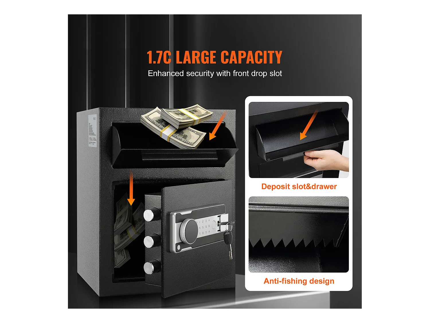 Coffre-Fort SucceBuy Coffre-fort de Dépôt 48L avec Fente de Dépôt, Mot de Passe et Accès par Clé