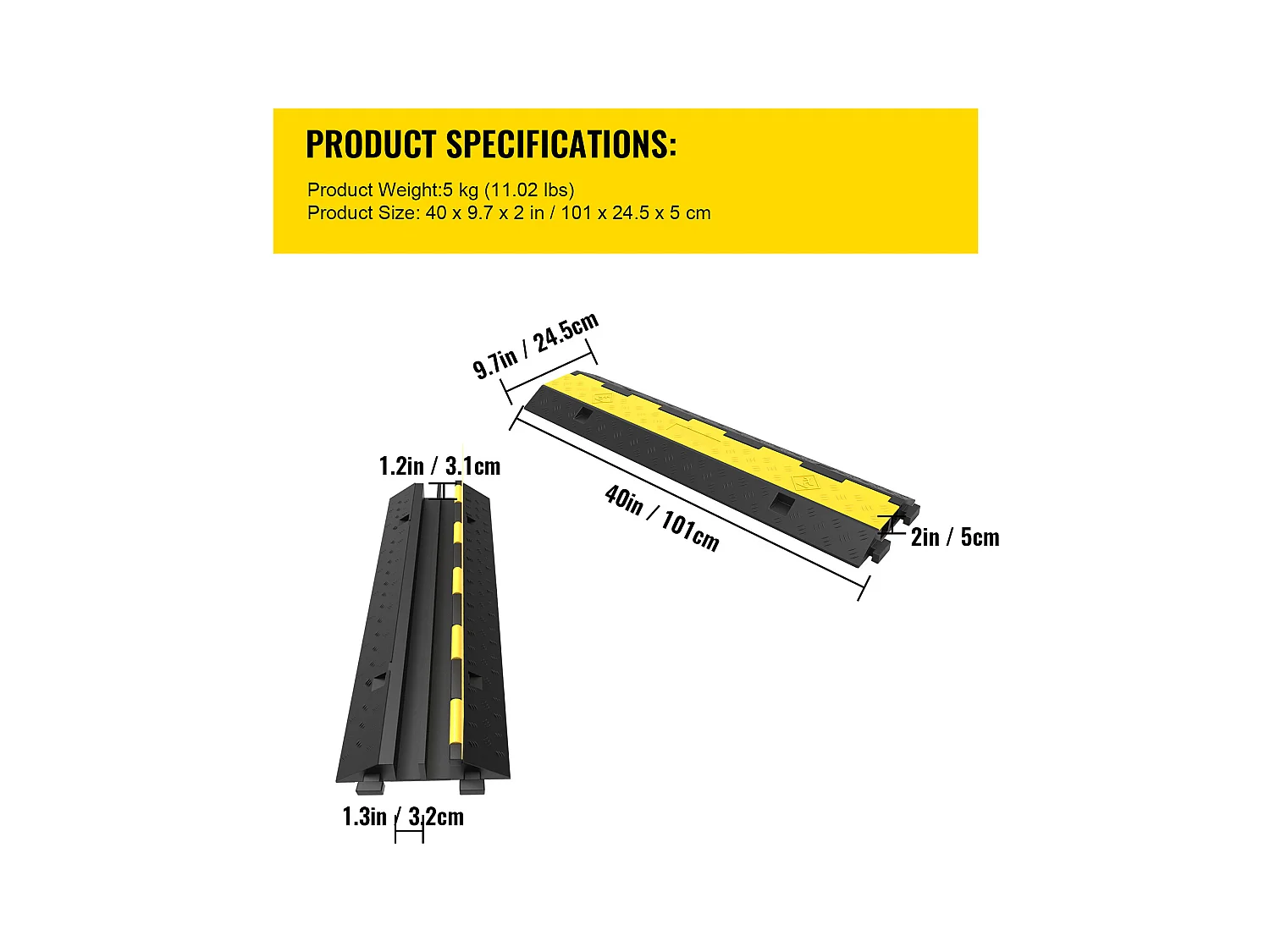 3 Pcs Rubber Cable Protector Ramp SucceBuy, 2-Channel, 40 "x9.8 "x2", Vehicle Wire Cover (Cache-Câble pour Véhicule)