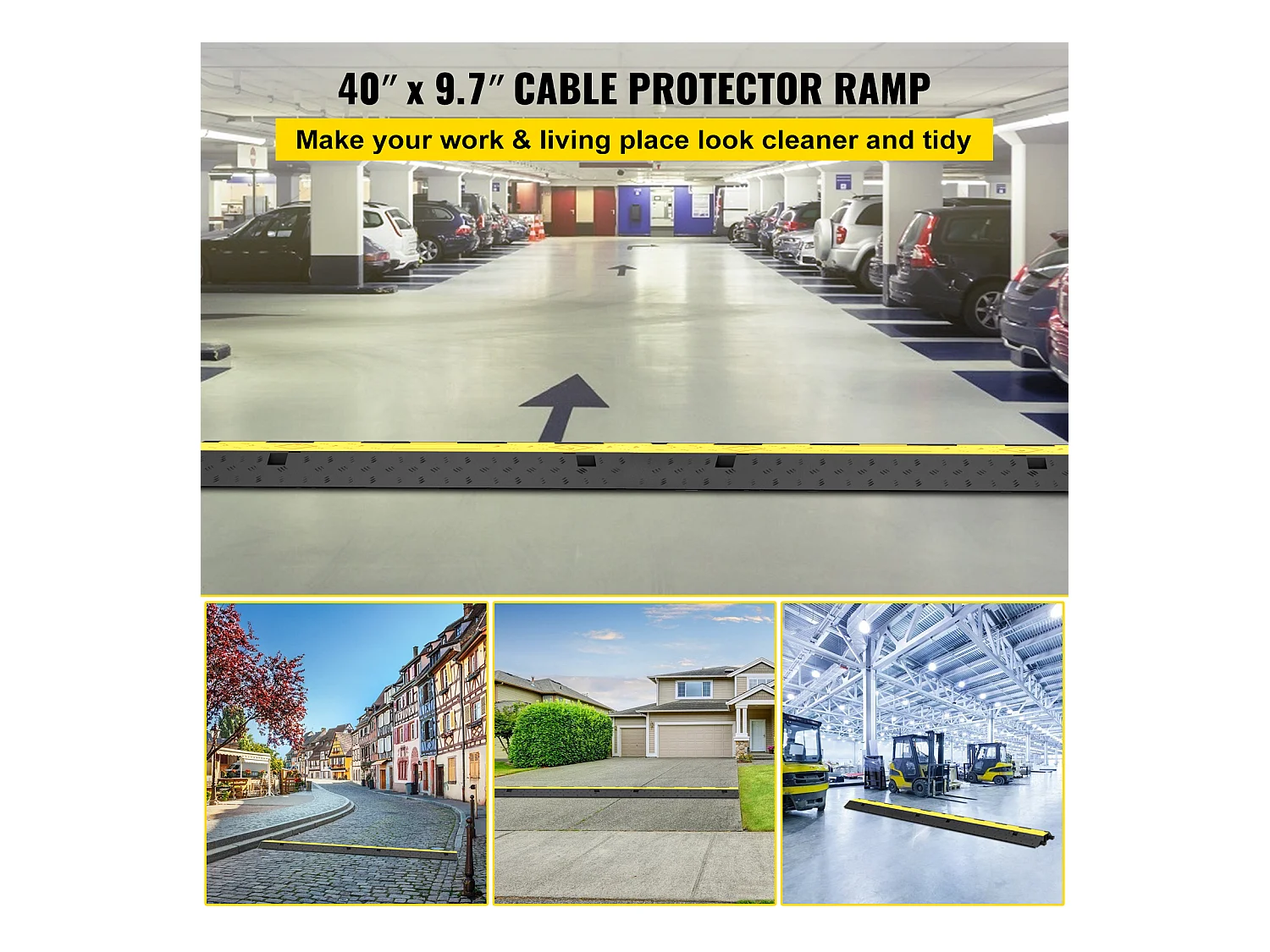 3 Pcs Rubber Cable Protector Ramp SucceBuy, 2-Channel, 40 "x9.8 "x2", Vehicle Wire Cover (Cache-Câble pour Véhicule)