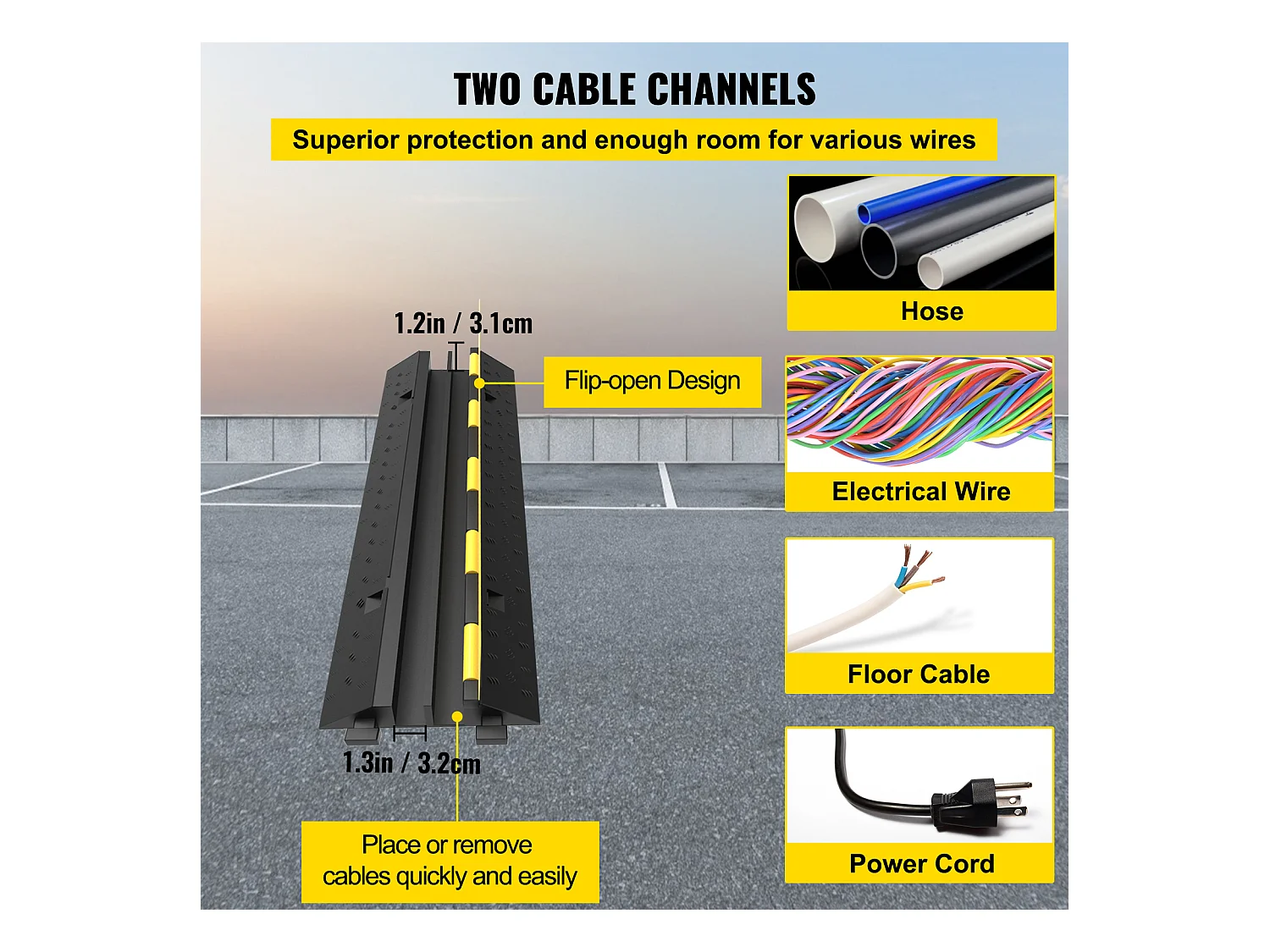 3 Pcs Rubber Cable Protector Ramp SucceBuy, 2-Channel, 40 "x9.8 "x2", Vehicle Wire Cover (Cache-Câble pour Véhicule)