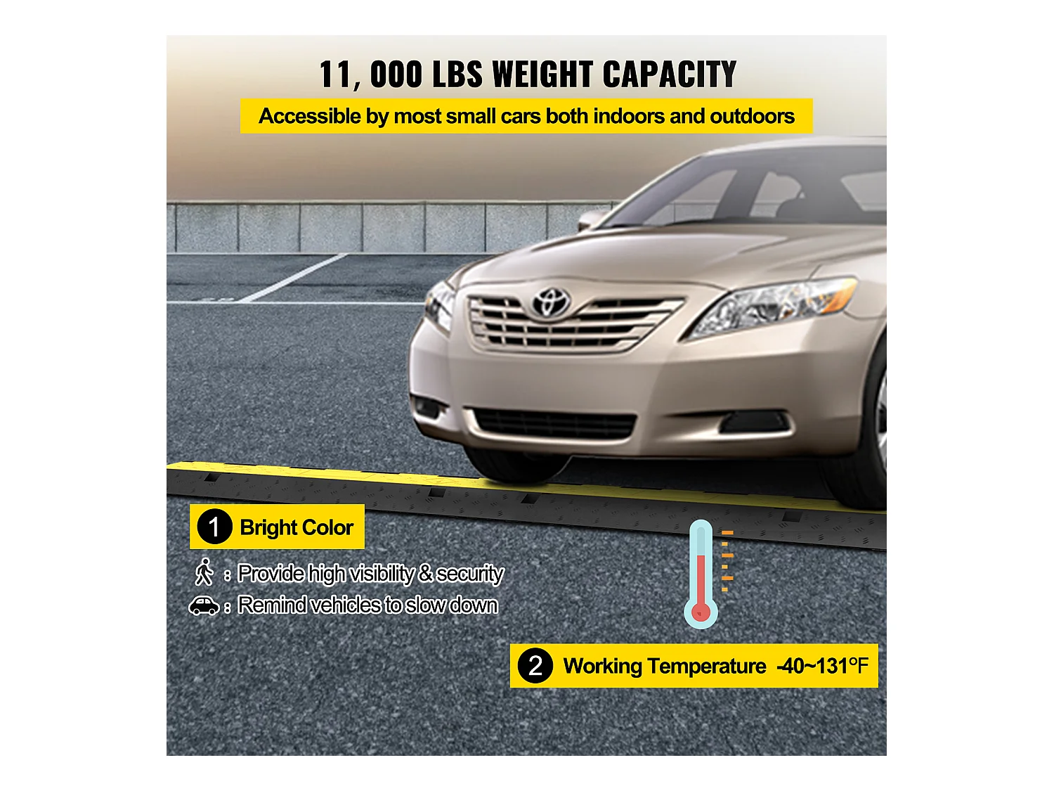 3 Pcs Rubber Cable Protector Ramp SucceBuy, 2-Channel, 40 "x9.8 "x2", Vehicle Wire Cover (Cache-Câble pour Véhicule)