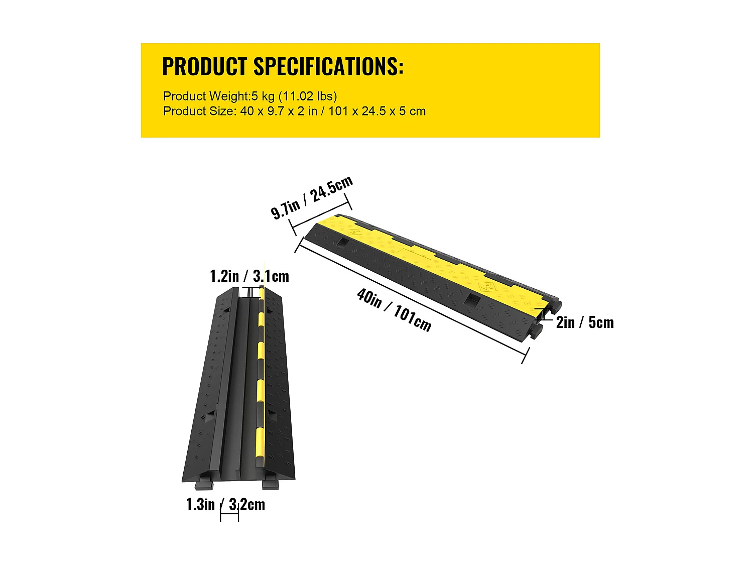 3 Pcs Rubber Cable Protector Ramp SucceBuy, 2-Channel, 40 "x9.8 "x2", Vehicle Wire Cover (Cache-Câble pour Véhicule)