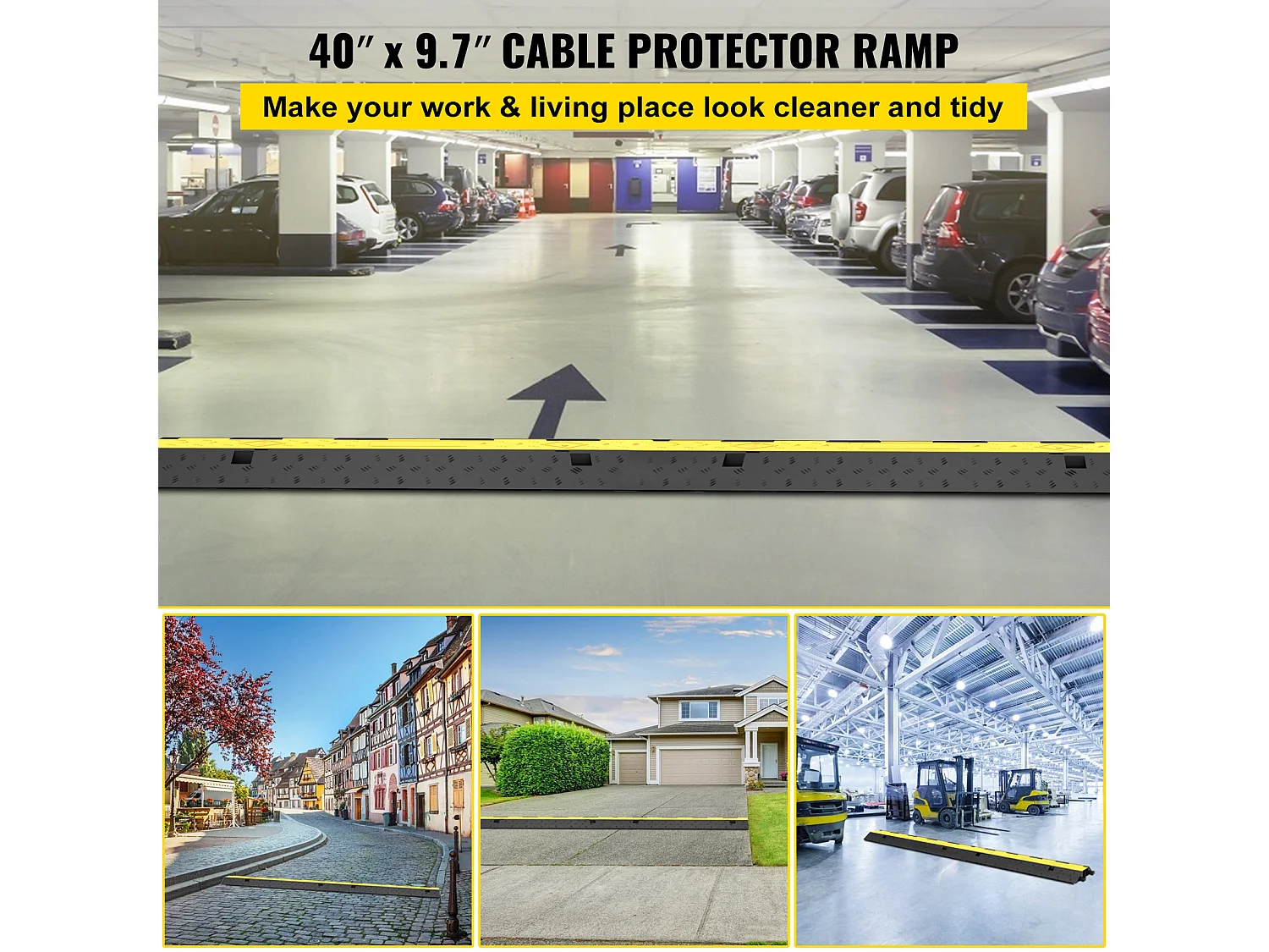 3 Pcs Rubber Cable Protector Ramp SucceBuy, 2-Channel, 40 "x9.8 "x2", Vehicle Wire Cover (Cache-Câble pour Véhicule)