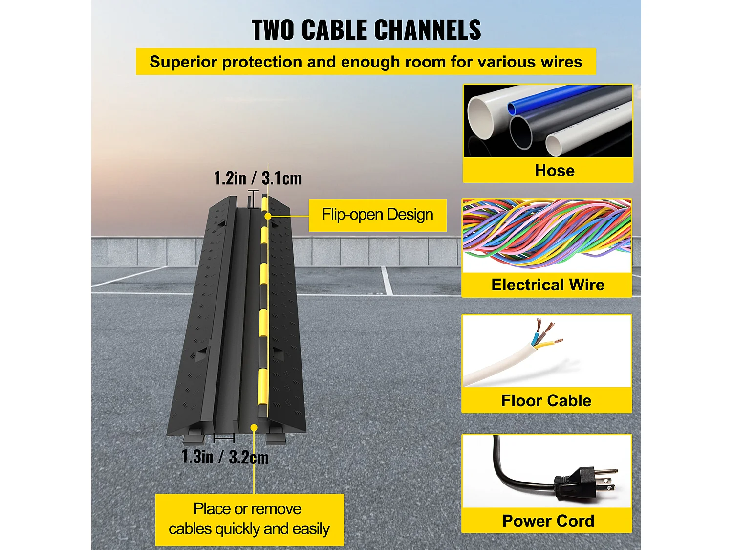 3 Pcs Rubber Cable Protector Ramp SucceBuy, 2-Channel, 40 "x9.8 "x2", Vehicle Wire Cover (Cache-Câble pour Véhicule)
