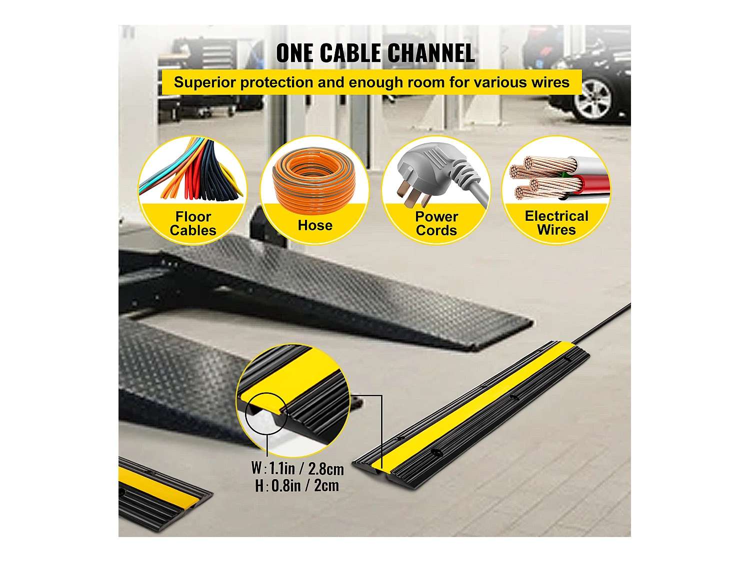 Pont de Câbles pour Camion Caoutchouc à 1 Canal SucceBuy très résistantes, Capacité de Charge de 8165kg, pour Câble, Ralentisseur de Vitesse