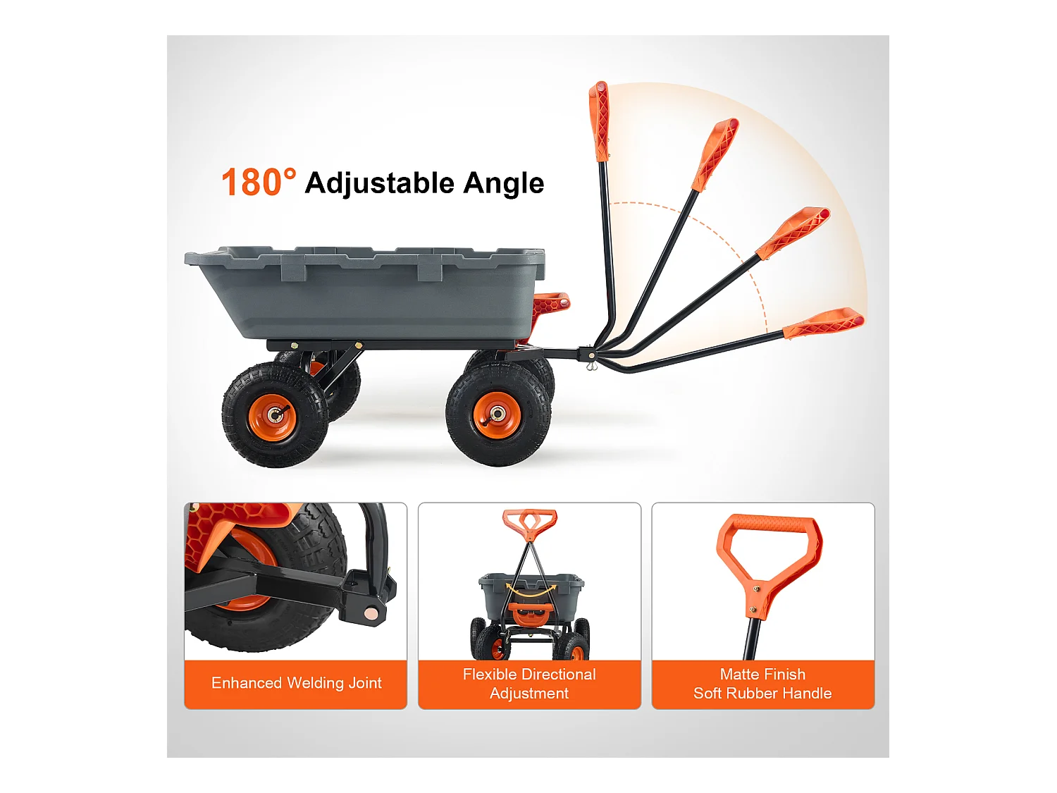 Chariot de Décharge Poly Jardin SucceBuy, Chariot de Jardin Robuste, Capacité de Charge 363 kg, Pneus 25,4 cm, avec Cadre en Acier