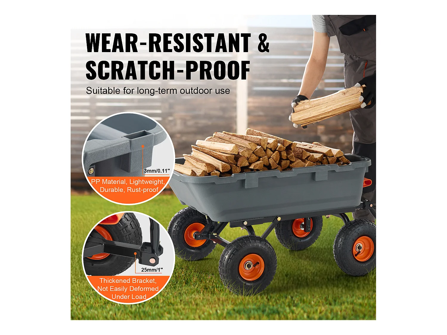 Chariot de Décharge Poly Jardin SucceBuy, Chariot de Jardin Robuste, Capacité de Charge 363 kg, Pneus 25,4 cm, avec Cadre en Acier