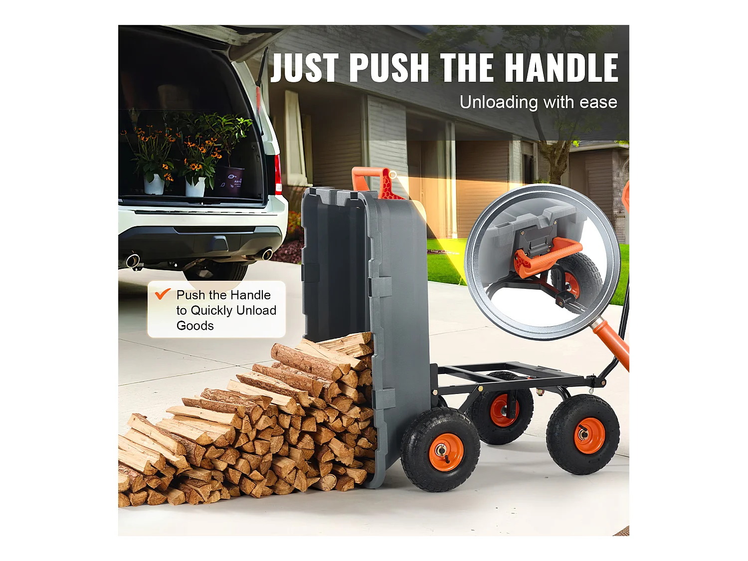 Chariot de Décharge Poly Jardin SucceBuy, Chariot de Jardin Robuste, Capacité de Charge 363 kg, Pneus 25,4 cm, avec Cadre en Acier