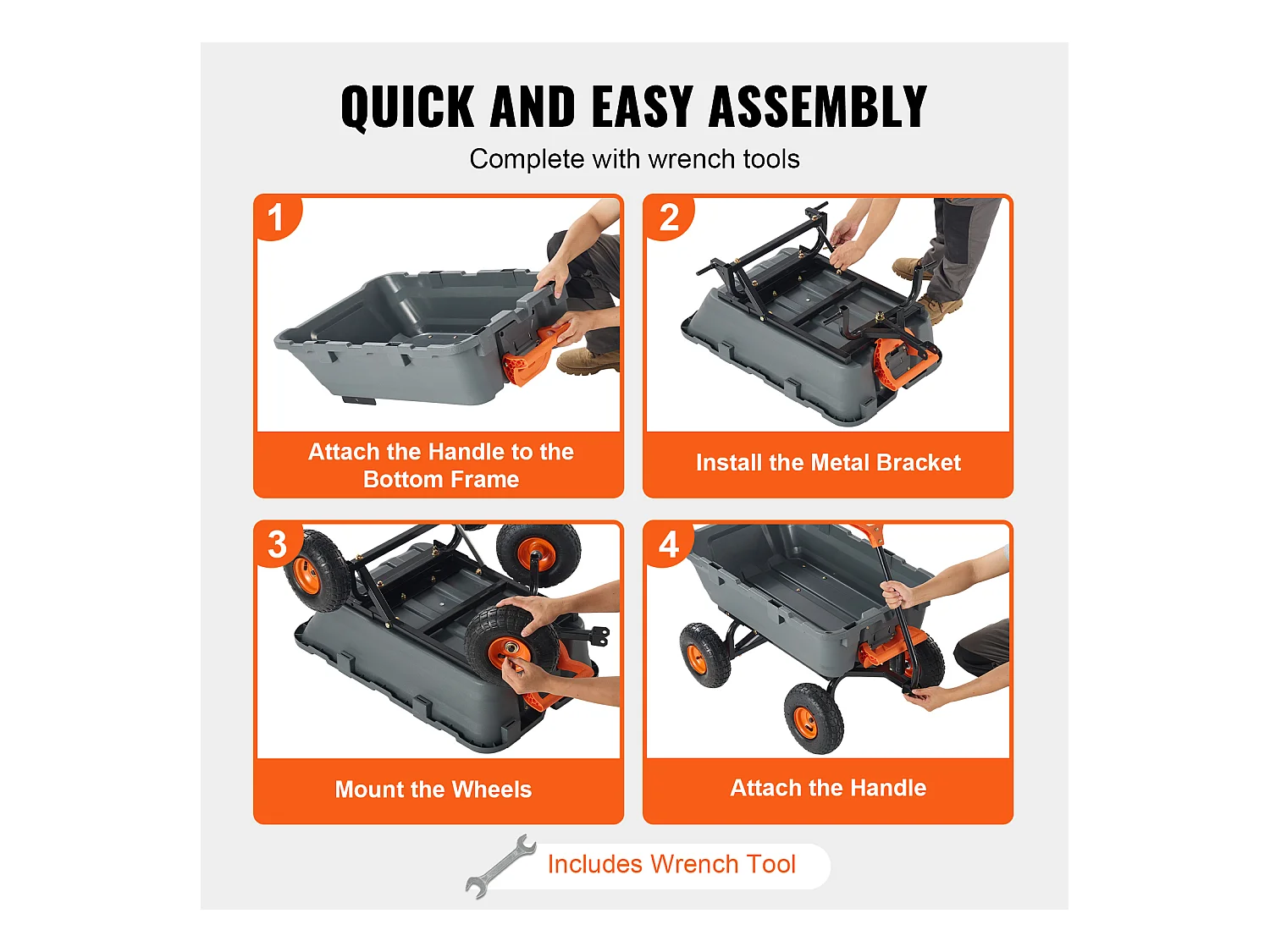 Chariot de Décharge Poly Jardin SucceBuy, Chariot de Jardin Robuste, Capacité de Charge 363 kg, Pneus 25,4 cm, avec Cadre en Acier