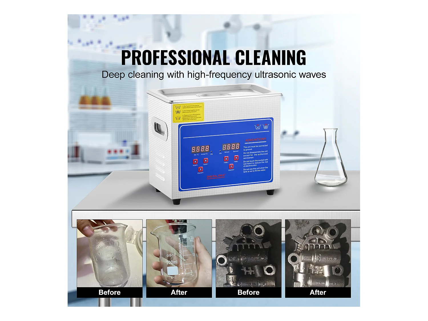 Nettoyeur Ultrasonique Professionnel SucceBuy de 2.85L, Minuterie Numérique et Chauffage, Acier Inoxydable