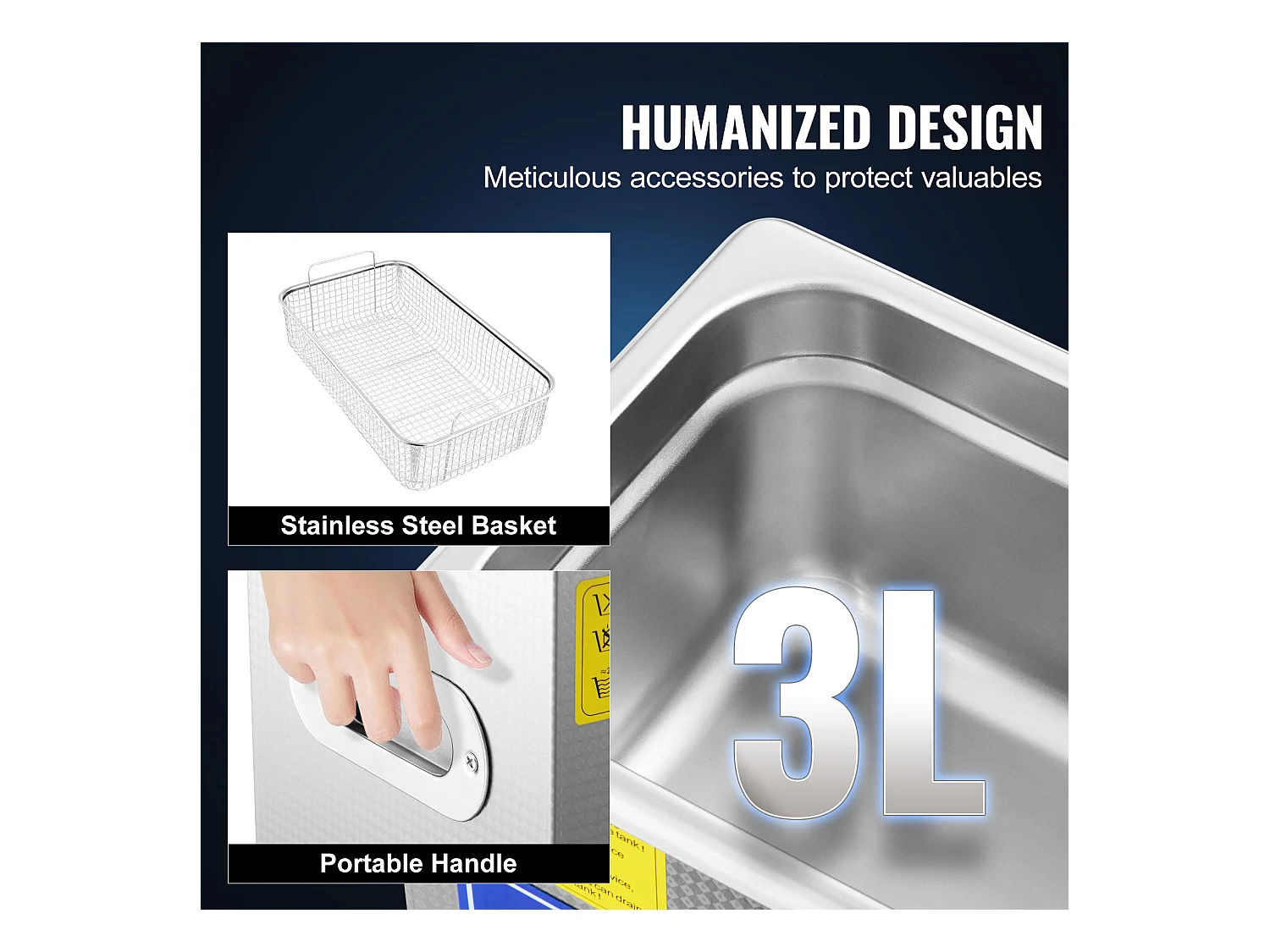 Nettoyeur Ultrasonique Professionnel SucceBuy de 2.85L, Minuterie Numérique et Chauffage, Acier Inoxydable