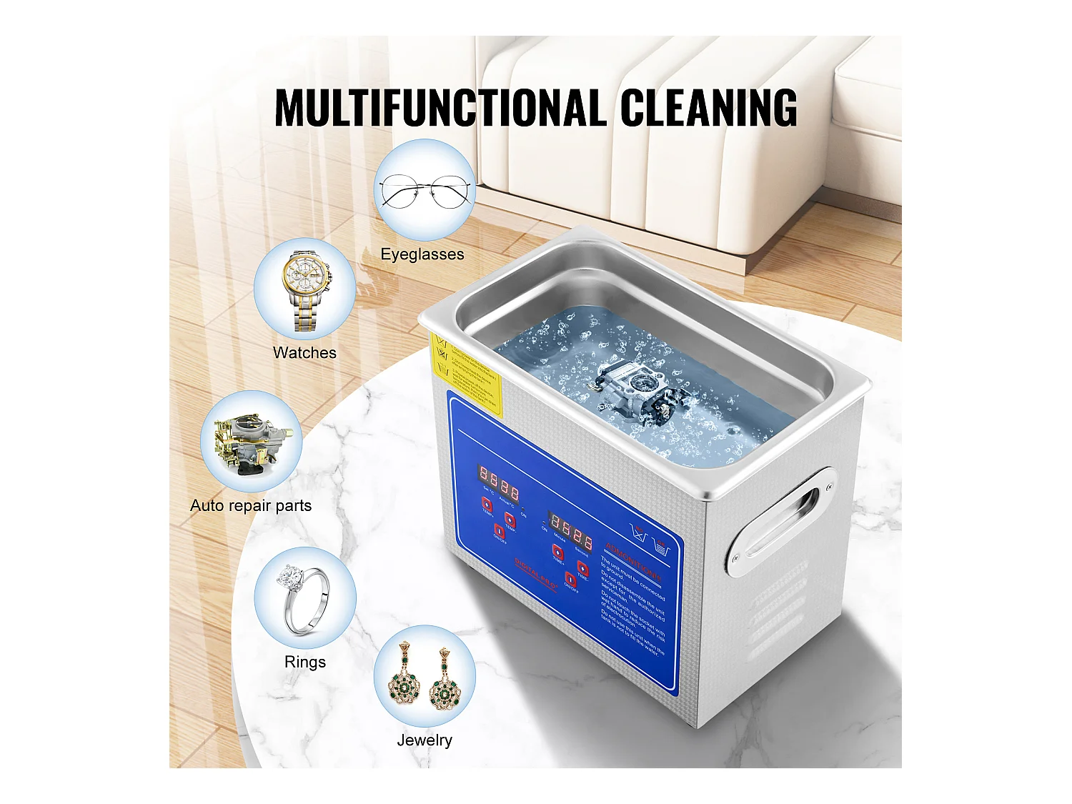 Nettoyeur Ultrasonique Professionnel SucceBuy de 2.85L, Minuterie Numérique et Chauffage, Acier Inoxydable