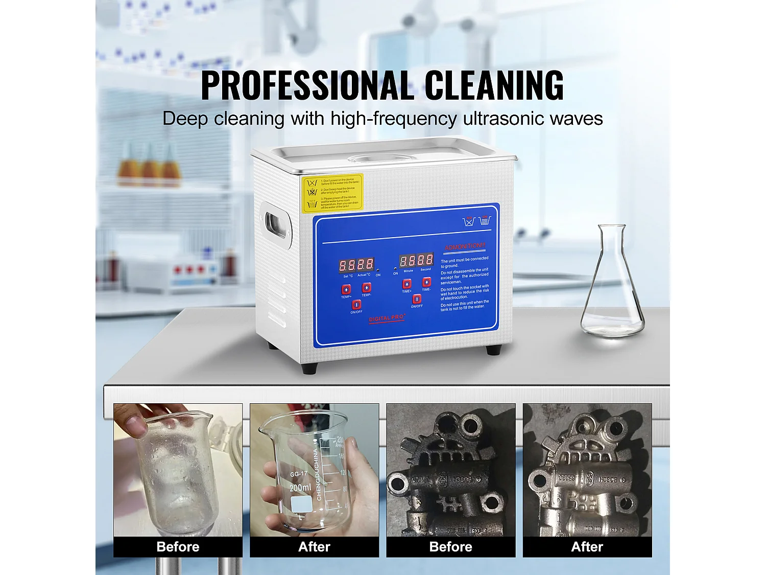 Nettoyeur Ultrasonique Professionnel SucceBuy de 2.85L, Minuterie Numérique et Chauffage, Acier Inoxydable