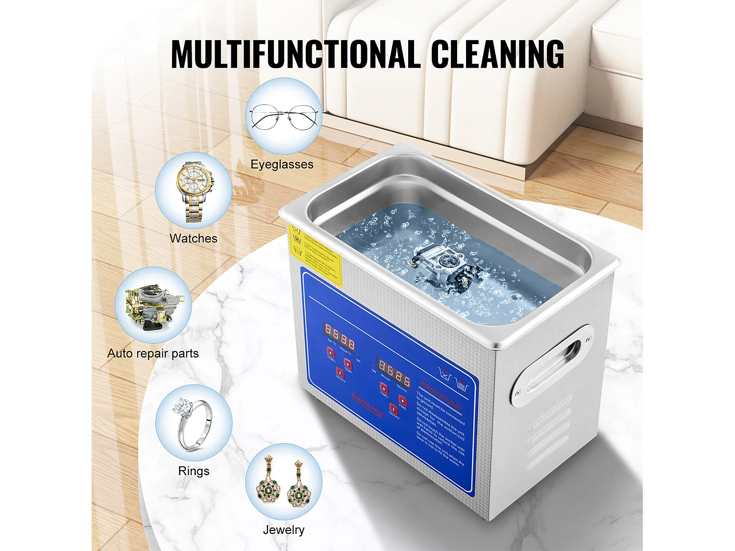 Nettoyeur Ultrasonique Professionnel SucceBuy de 2.85L, Minuterie Numérique et Chauffage, Acier Inoxydable