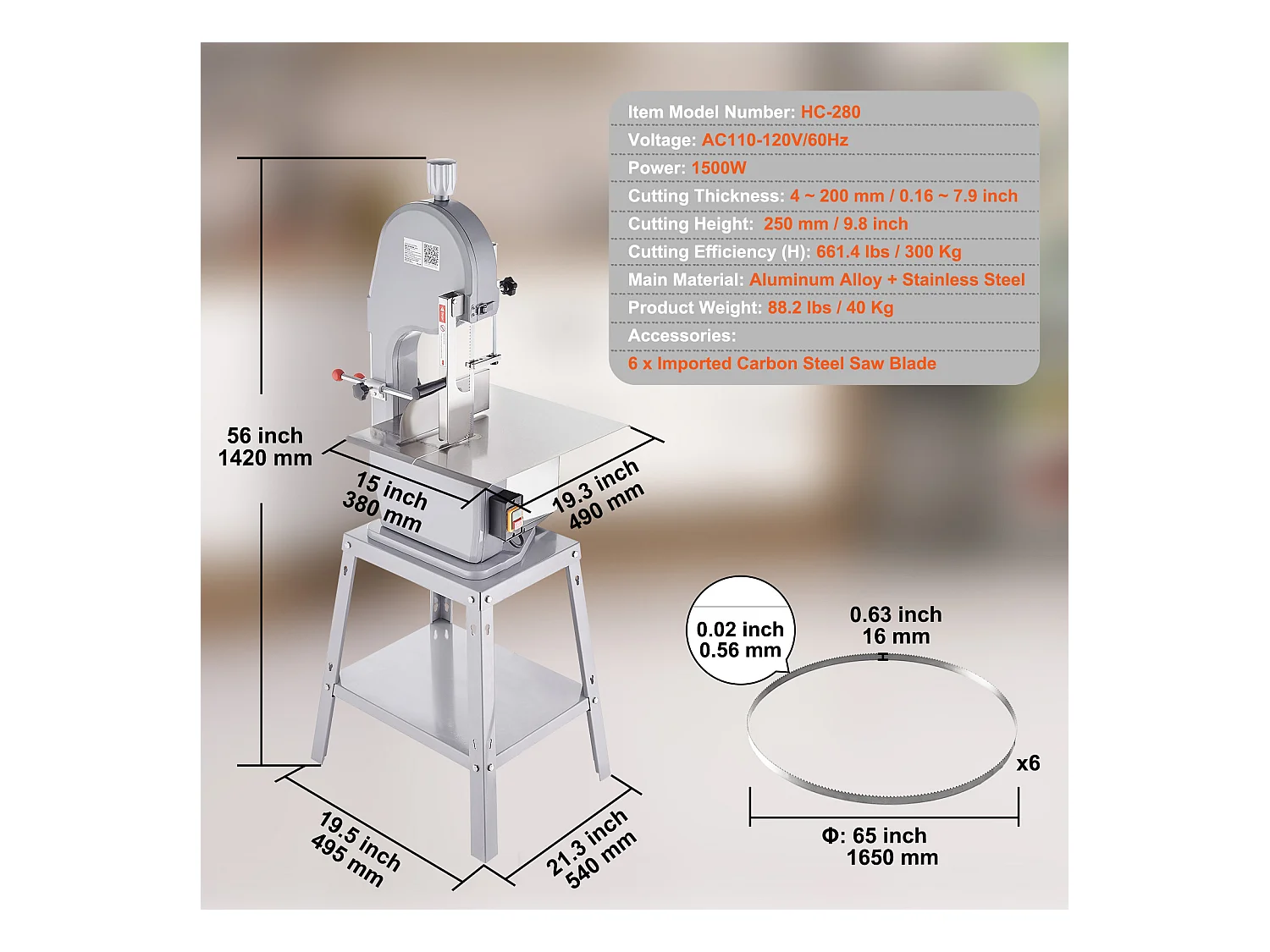 Scie à Ruban Commerciale pour Viande SucceBuy 1500 W, Machine à Scier les Os en Acier Inoxydable, pour la Viande et les Os Congelés