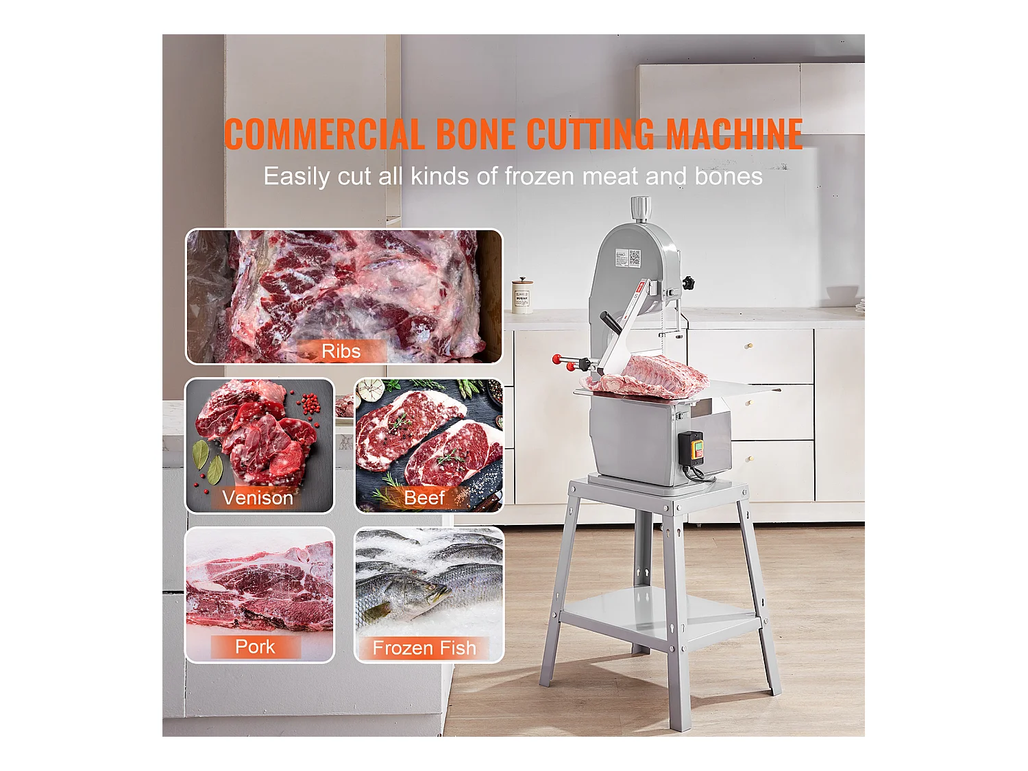 Scie à Ruban Commerciale pour Viande SucceBuy 1500 W, Machine à Scier les Os en Acier Inoxydable, pour la Viande et les Os Congelés