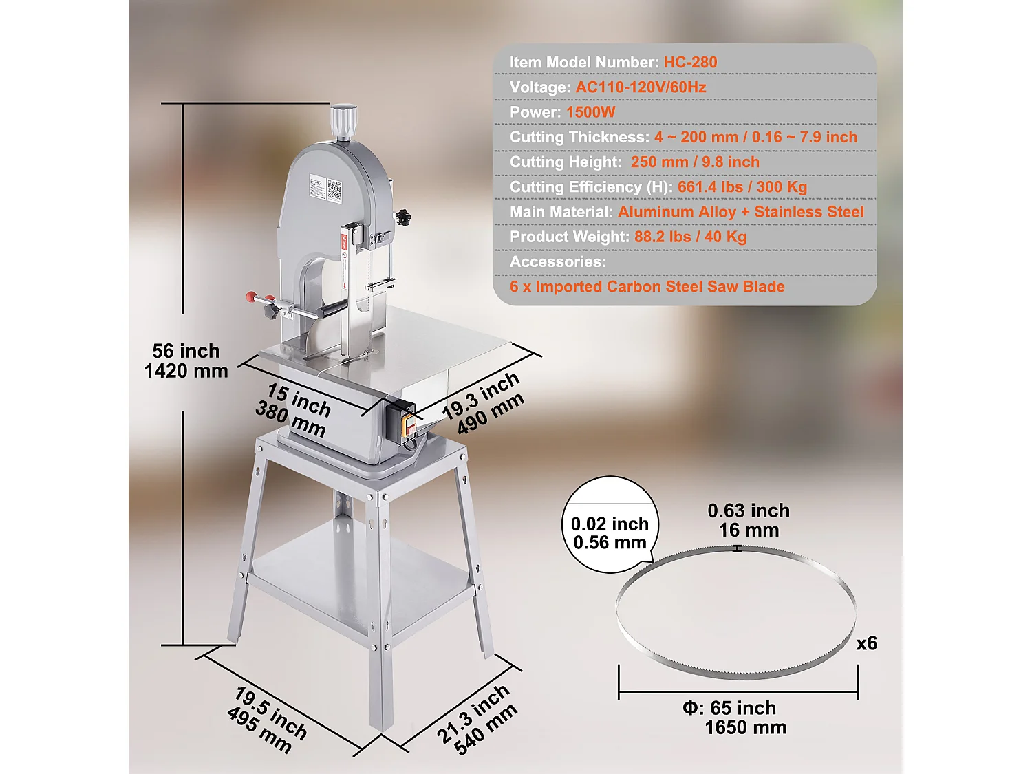 Scie à Ruban Commerciale pour Viande SucceBuy 1500 W, Machine à Scier les Os en Acier Inoxydable, pour la Viande et les Os Congelés