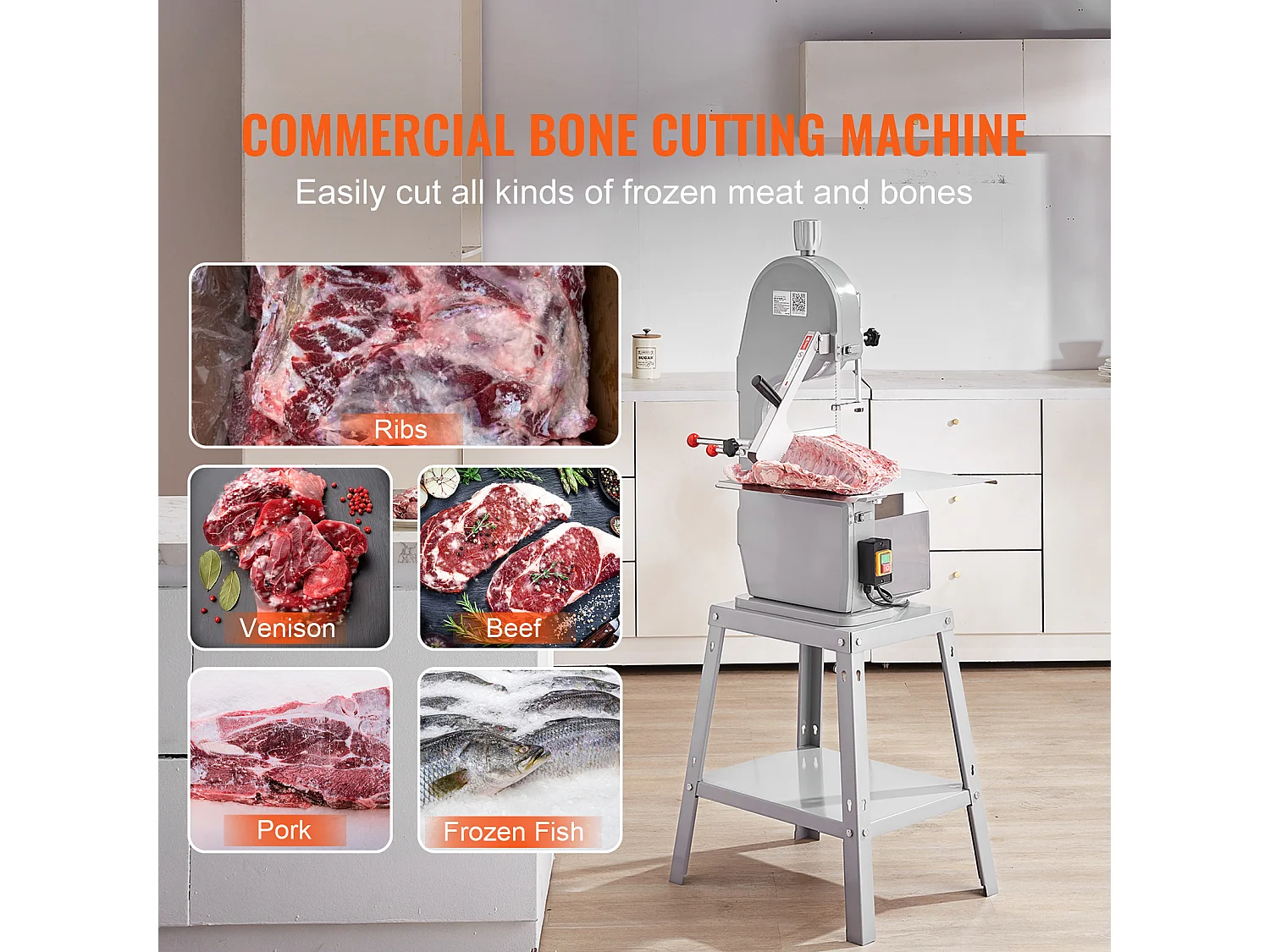 Scie à Ruban Commerciale pour Viande SucceBuy 1500 W, Machine à Scier les Os en Acier Inoxydable, pour la Viande et les Os Congelés