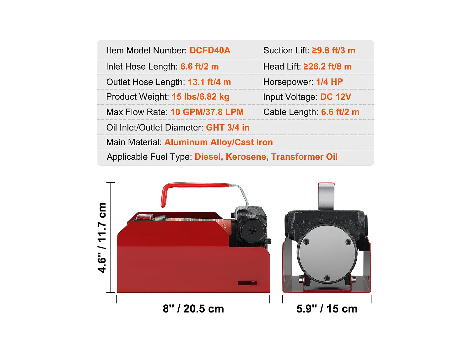 Pompe de Transfert SucceBuy de Carburant Diesel Électrique 12V DC 10GPM Tuyaux de Buse