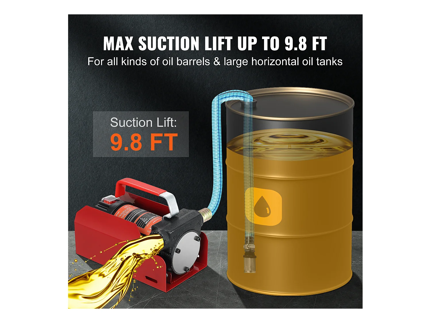 Pompe de Transfert SucceBuy de Carburant Diesel Électrique 12V DC 10GPM Tuyaux de Buse