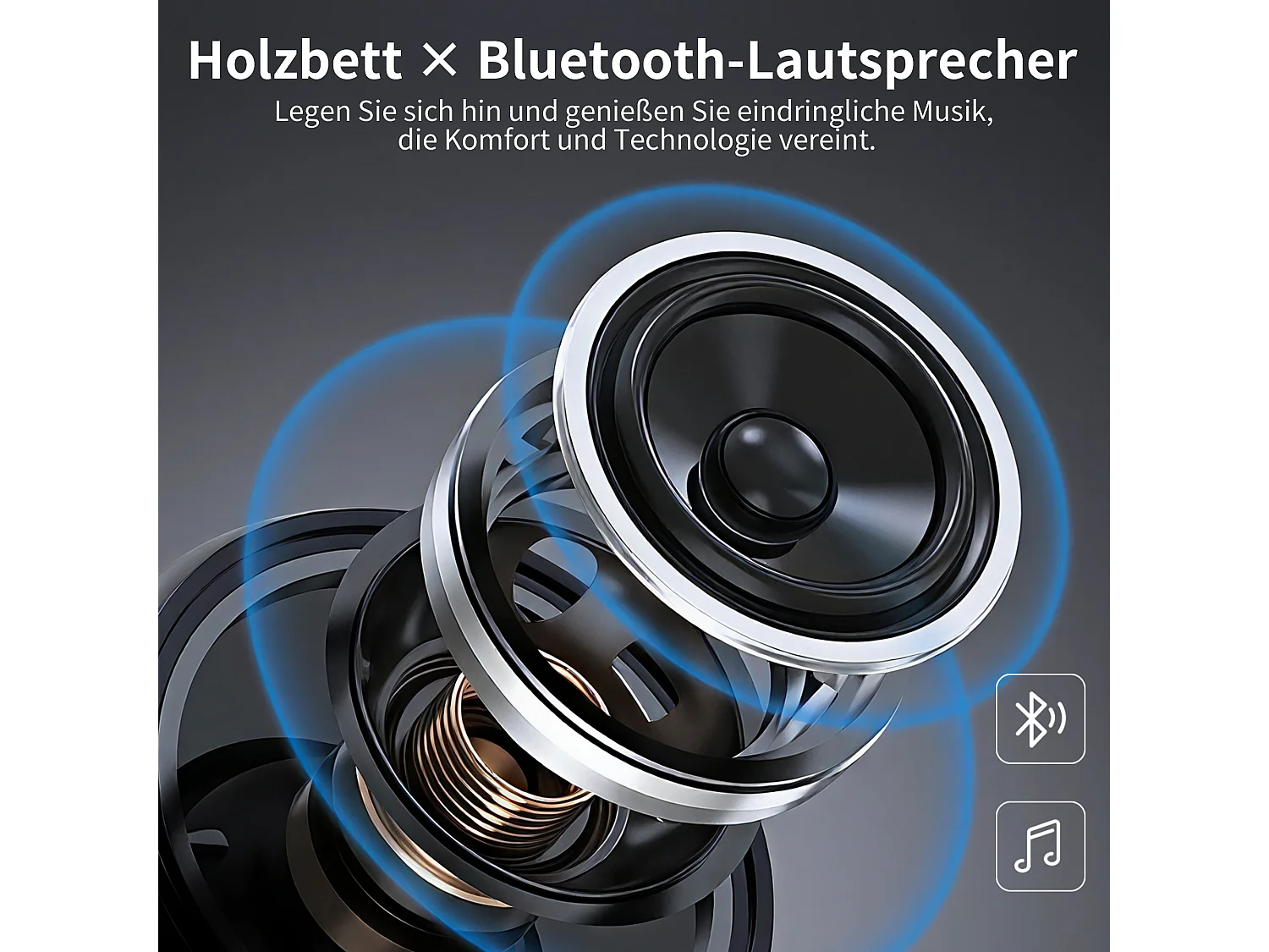 Doppelbett - 160 x 200 cm - mit Bluetooth-Lautsprecher + USB-Anschluss + LEDs + 2 Nachttische - MDF - weiß