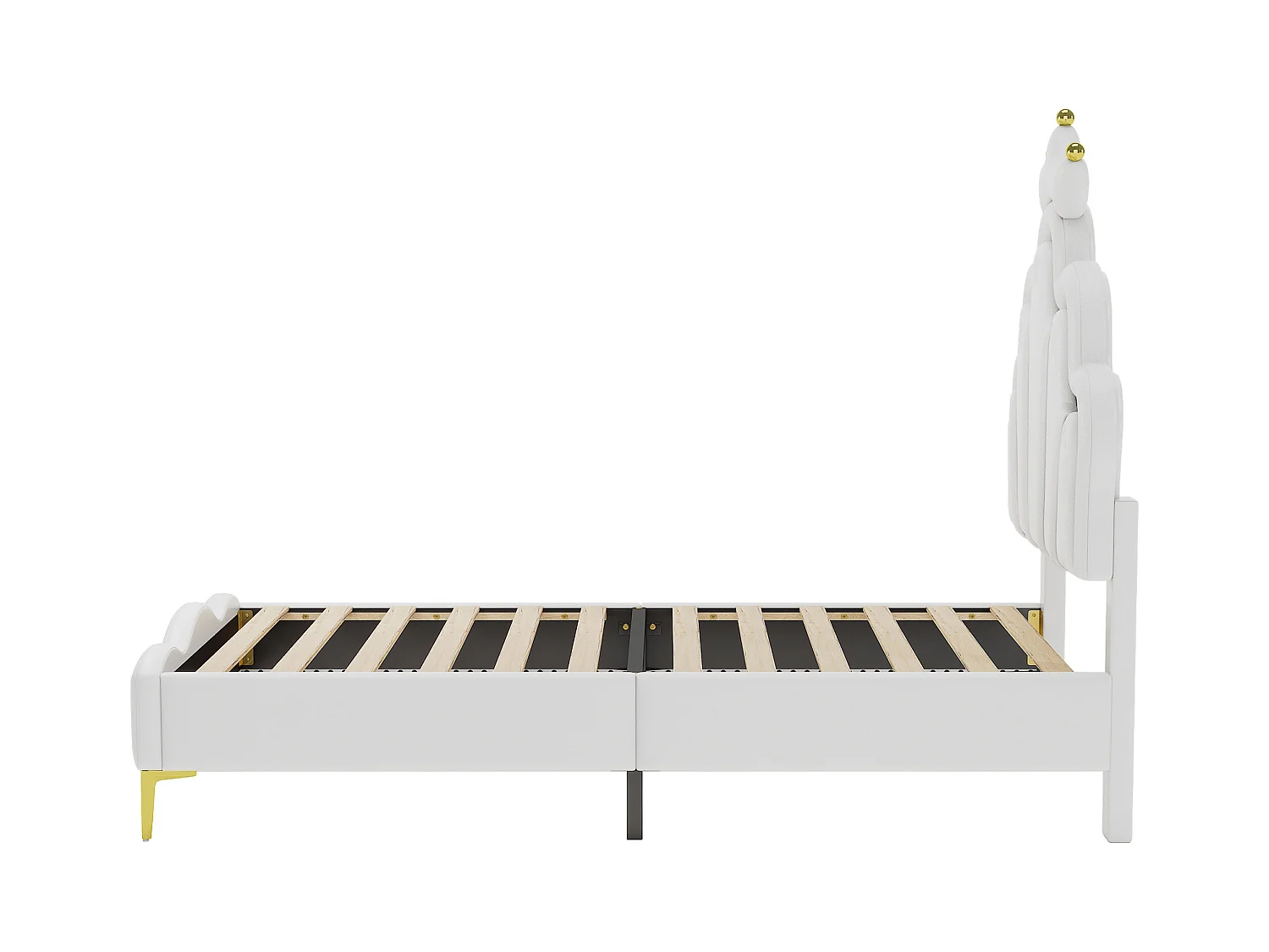 Lit plat enfant - 90 x 200 cm - avec Leds réglable - en cuir PU souple - blanc