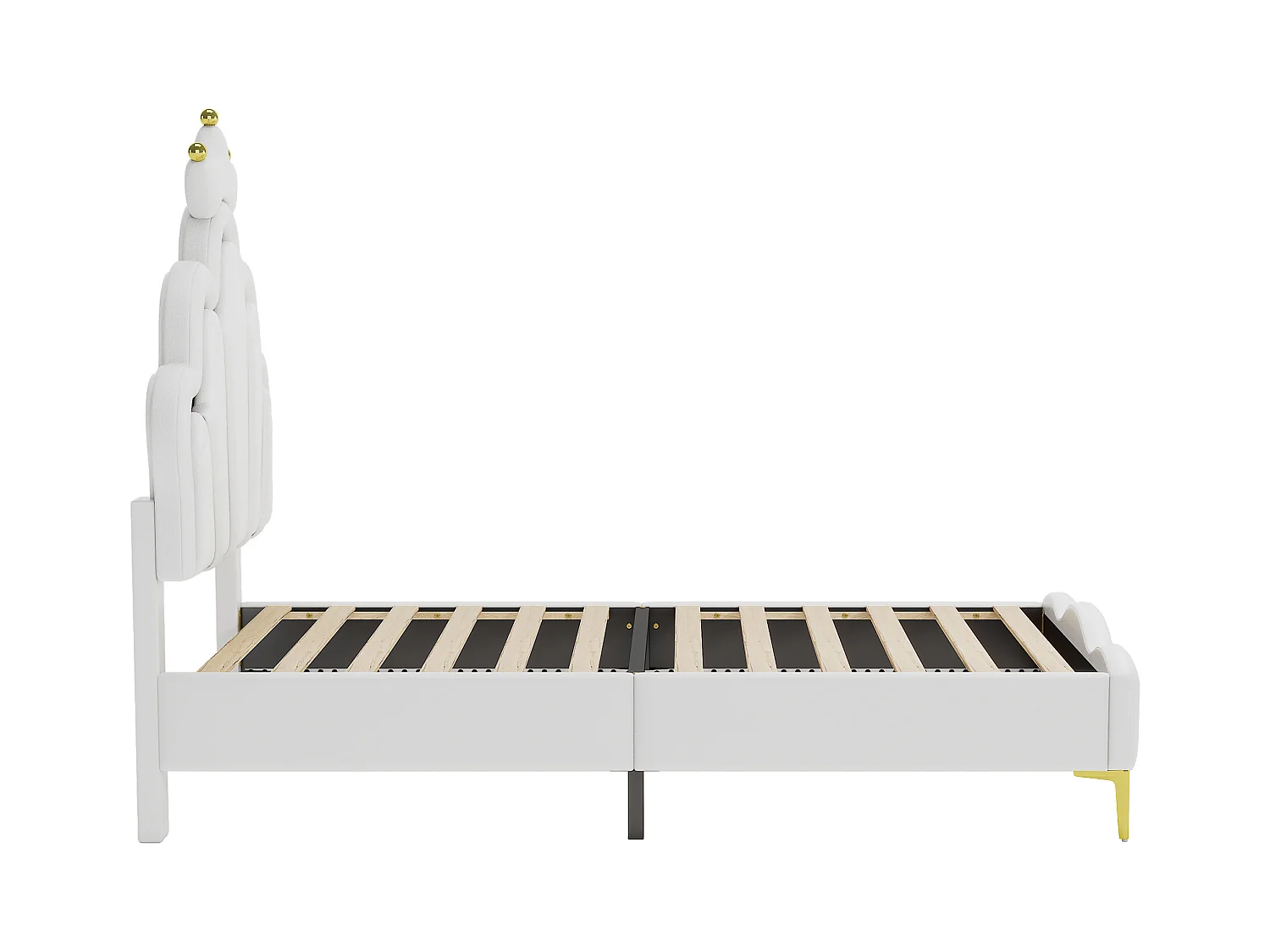 Lit plat enfant - 90 x 200 cm - avec Leds réglable - en cuir PU souple - blanc