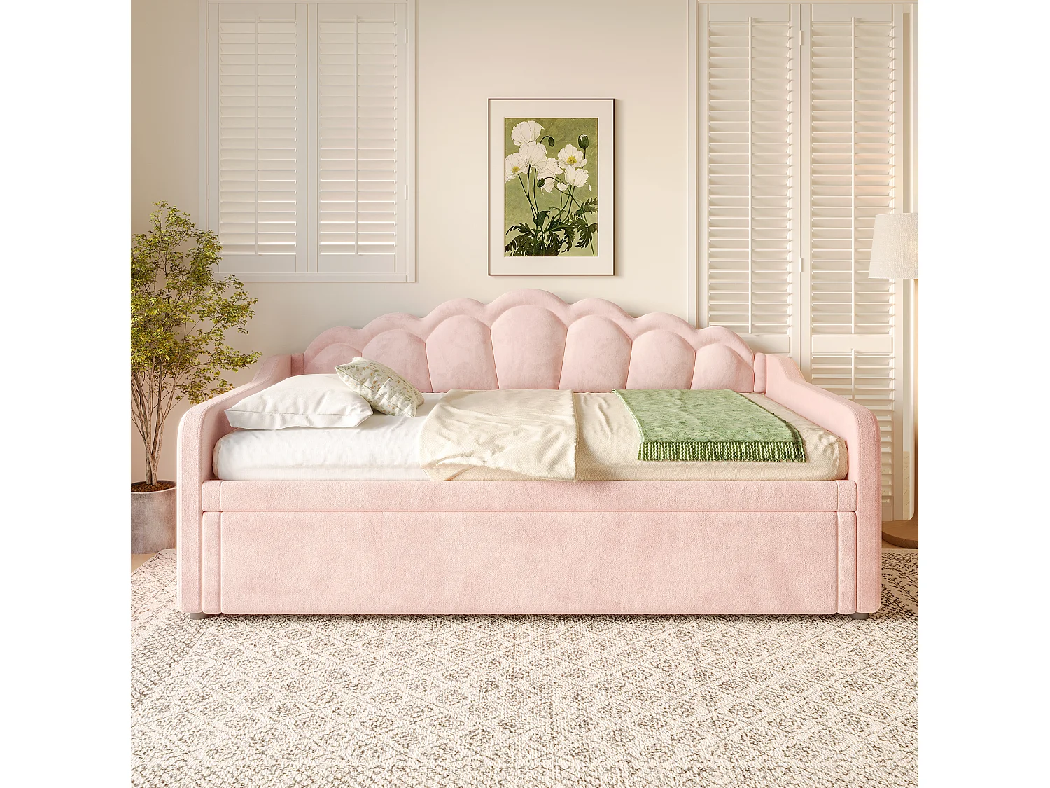 Ausziehbett - 90/180 x 200 cm - Schlafsofa mit LEDs - ohne Matratze - Samt + MDF - Rosa