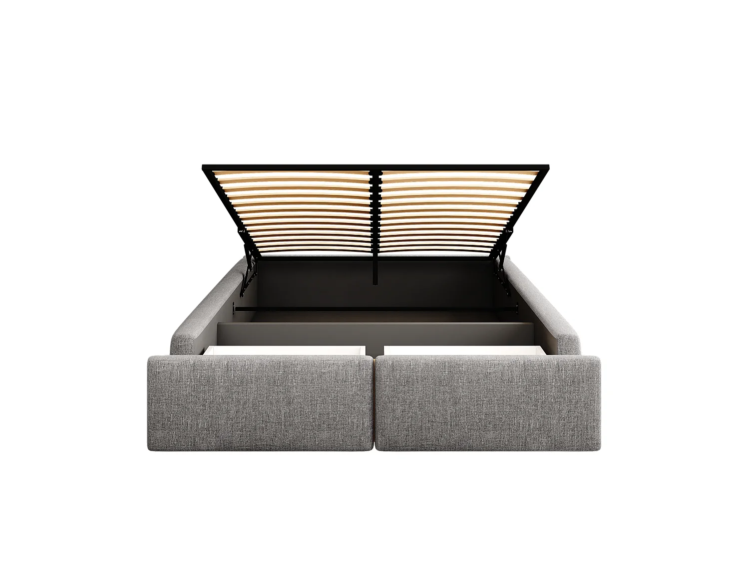 Lit coffre rembourré - 140 x 200 cm - avec 2 tiroirs et sans tête de lit - Lin + MDF - gris