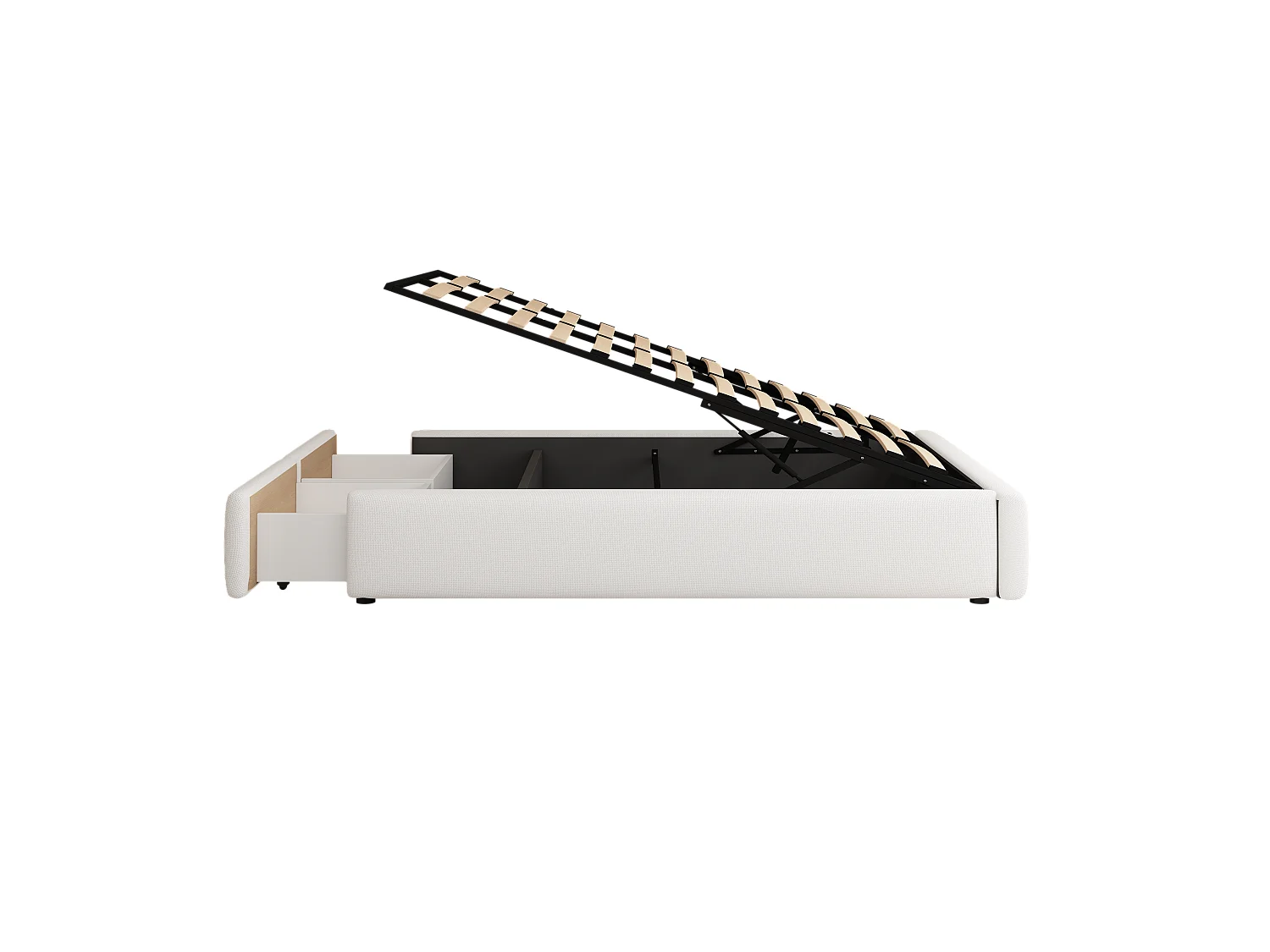 Letto contenitore imbottito - 140 x 200 cm - con 2 cassetti e senza testiera - Lino + MDF - grigio