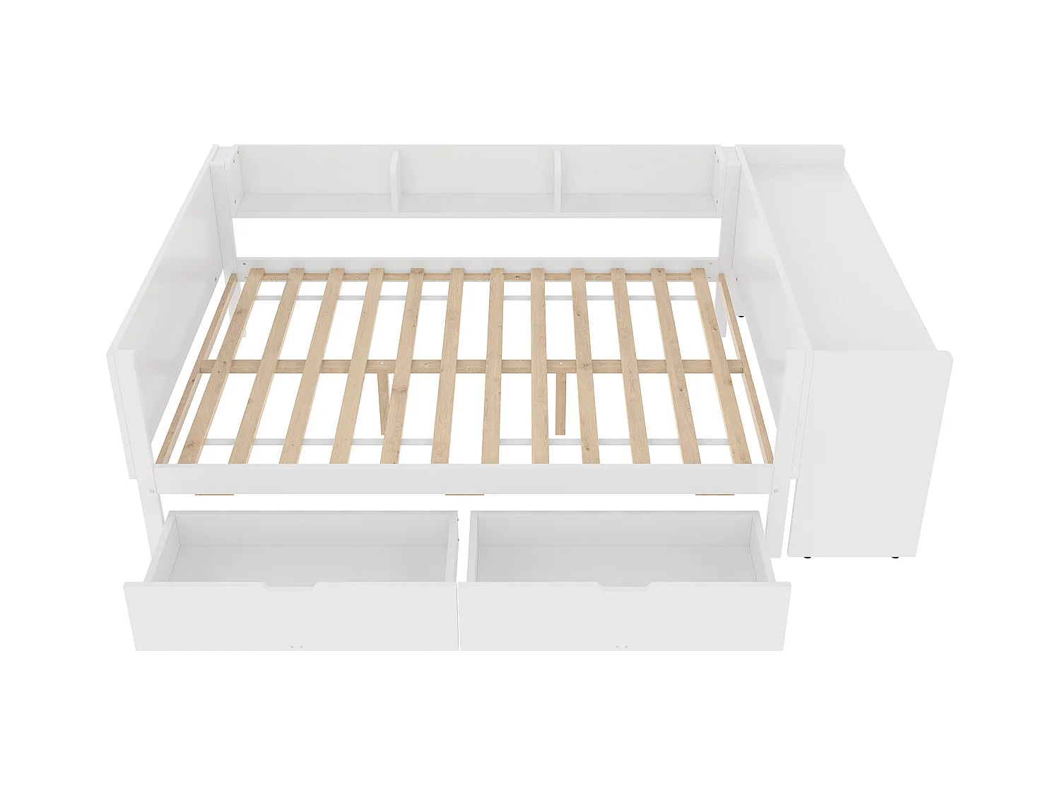 lit double coffre - 140 x 200 cm - 2 tiroirs + bureau - sans matelas - pin + aggloméré - blanc